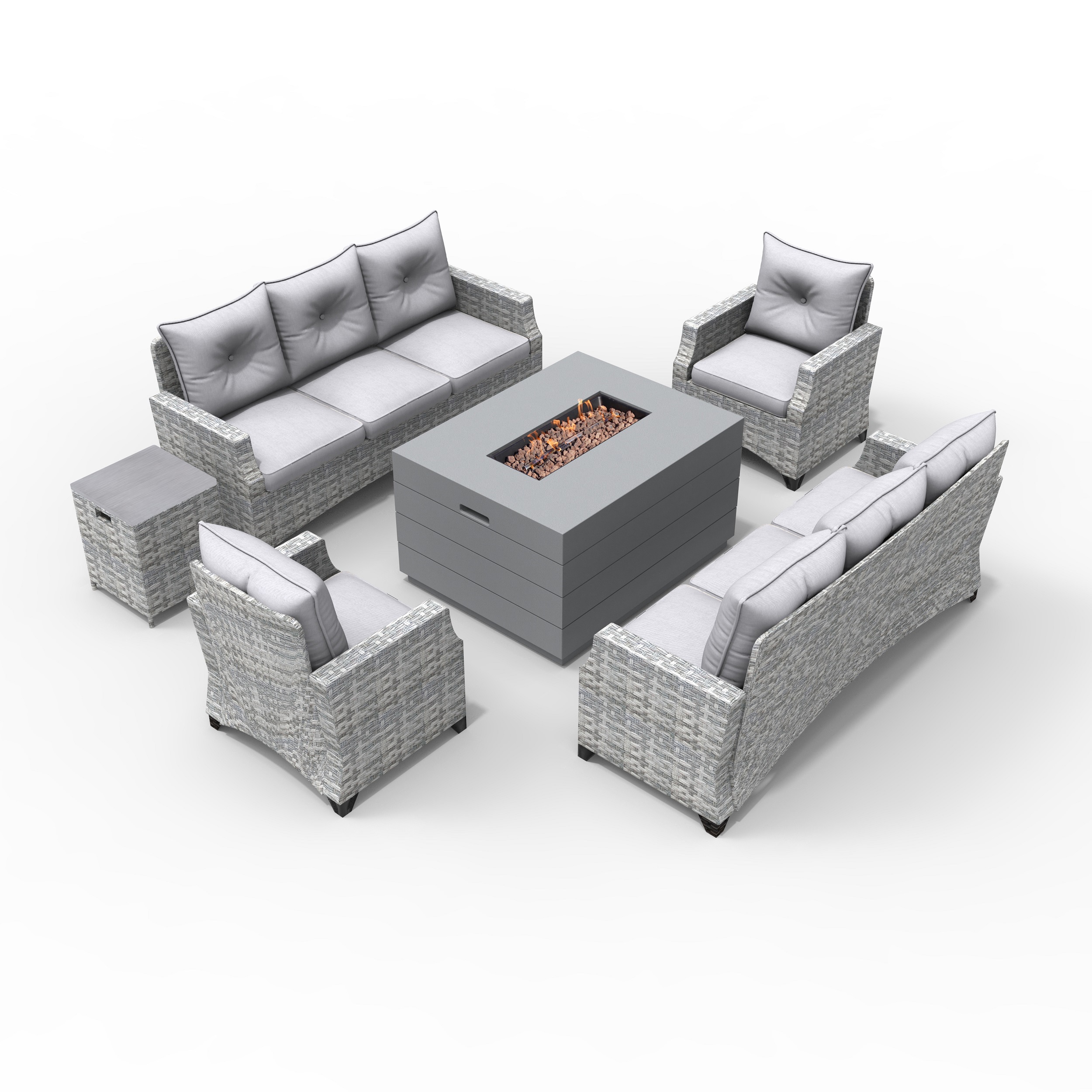 Moda Furnishings 2150-1802-3S Sunshine 6 -Piece Wicker 2 Patio Sofa Conversation Set with Gray Cushions
