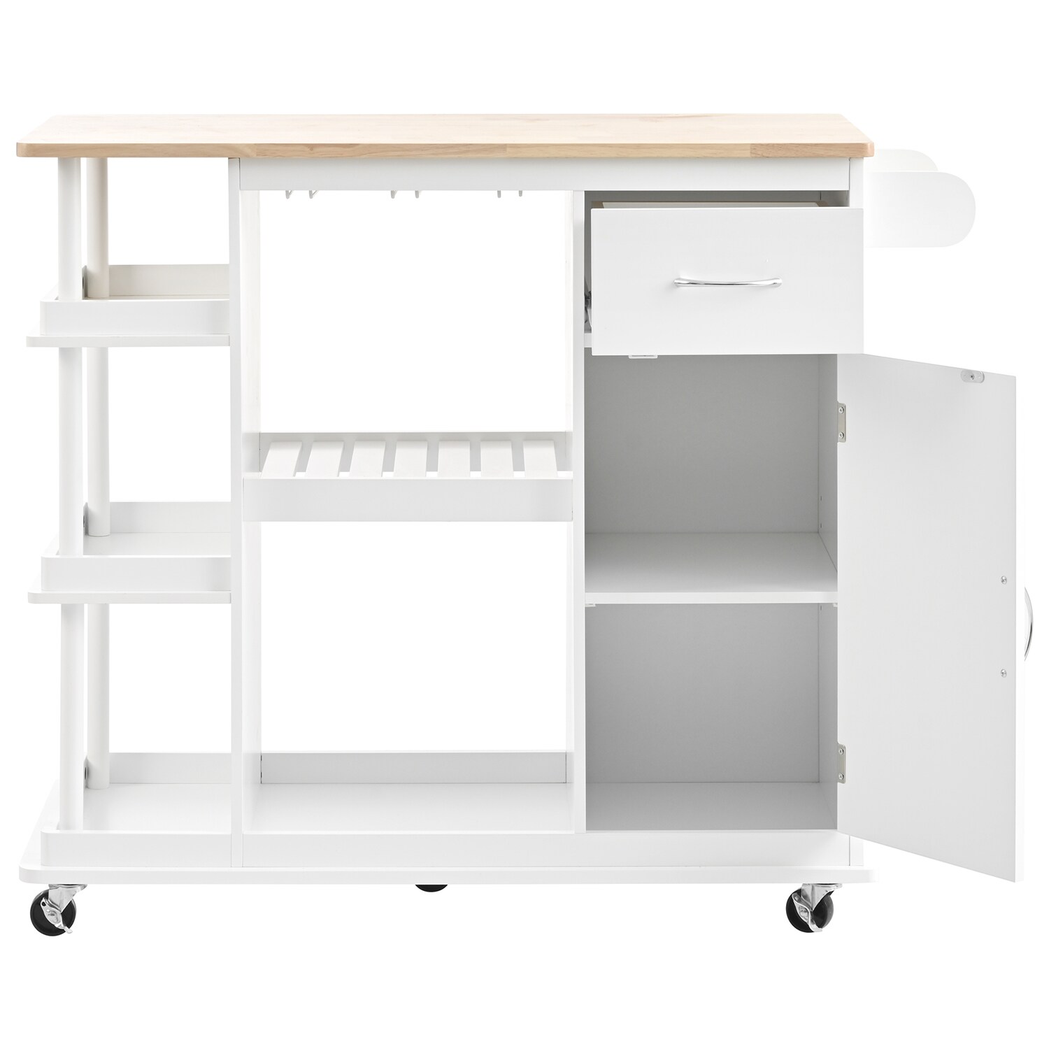 SINOFURN White Mdf Base with Wood Top Rolling Kitchen Cart (17.5-in x ...