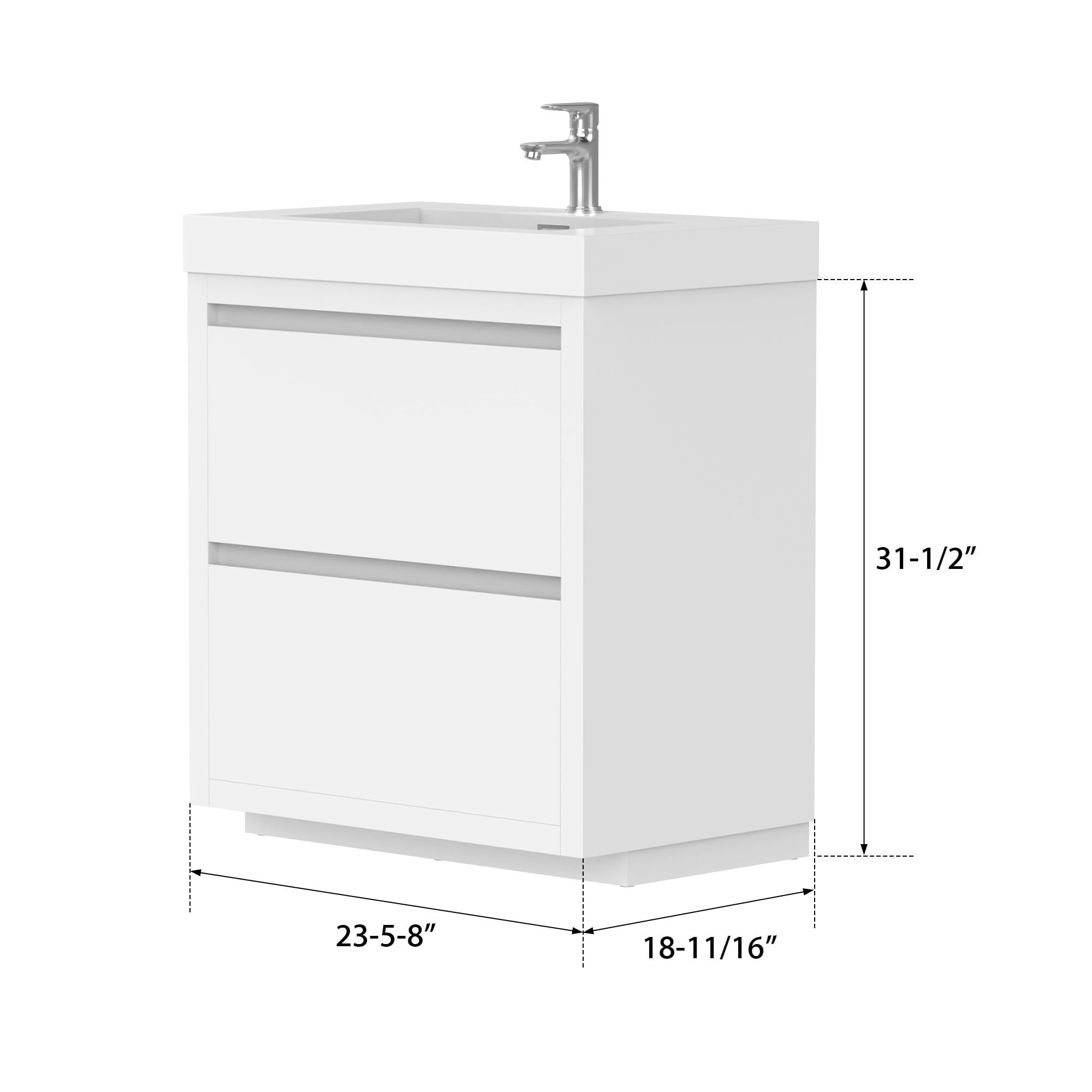 24-Inch Glossy White Single Sink Bathroom Vanity with Resin Top