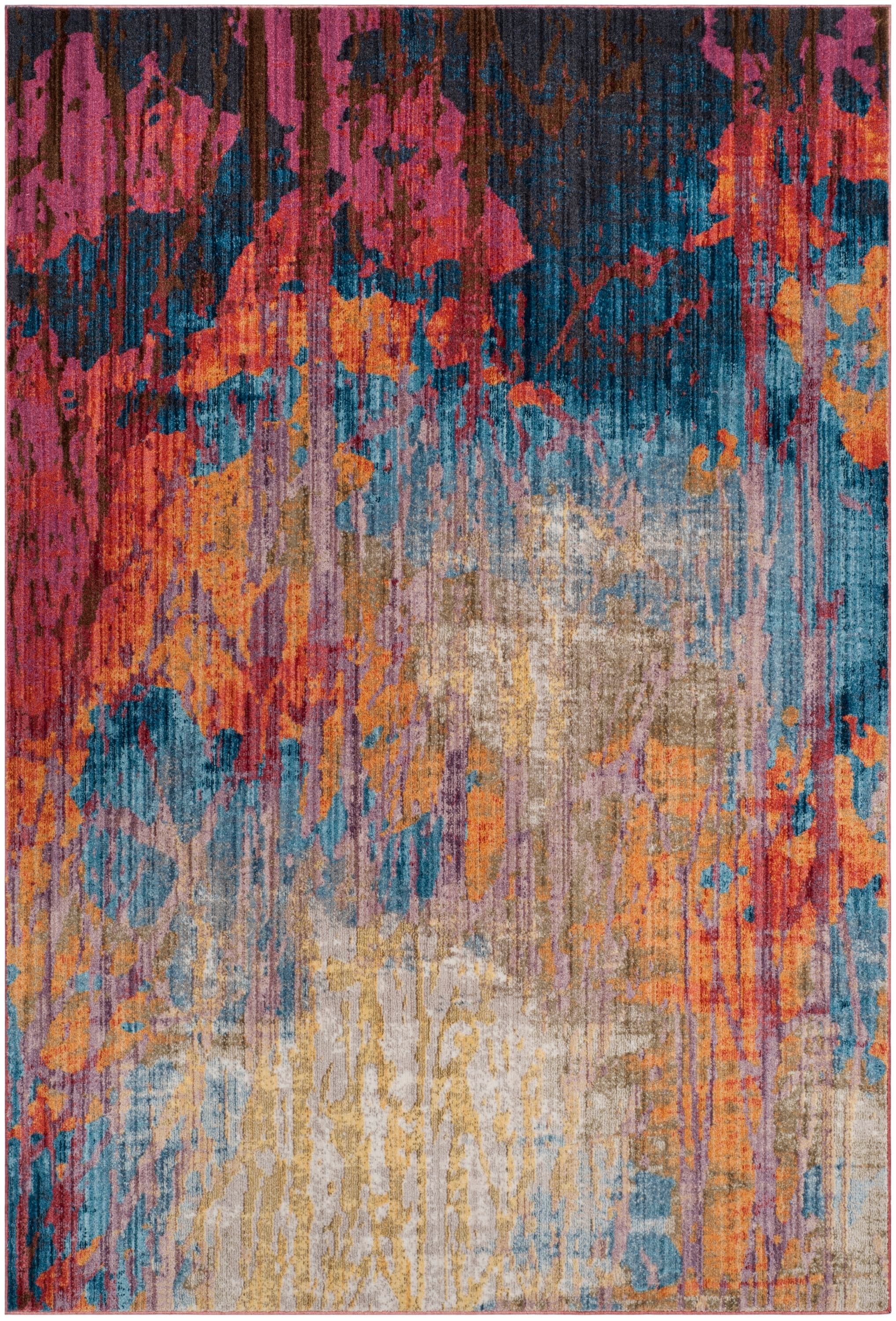 Reversible Washable Blue Synthetic Rectangular Rug 59"