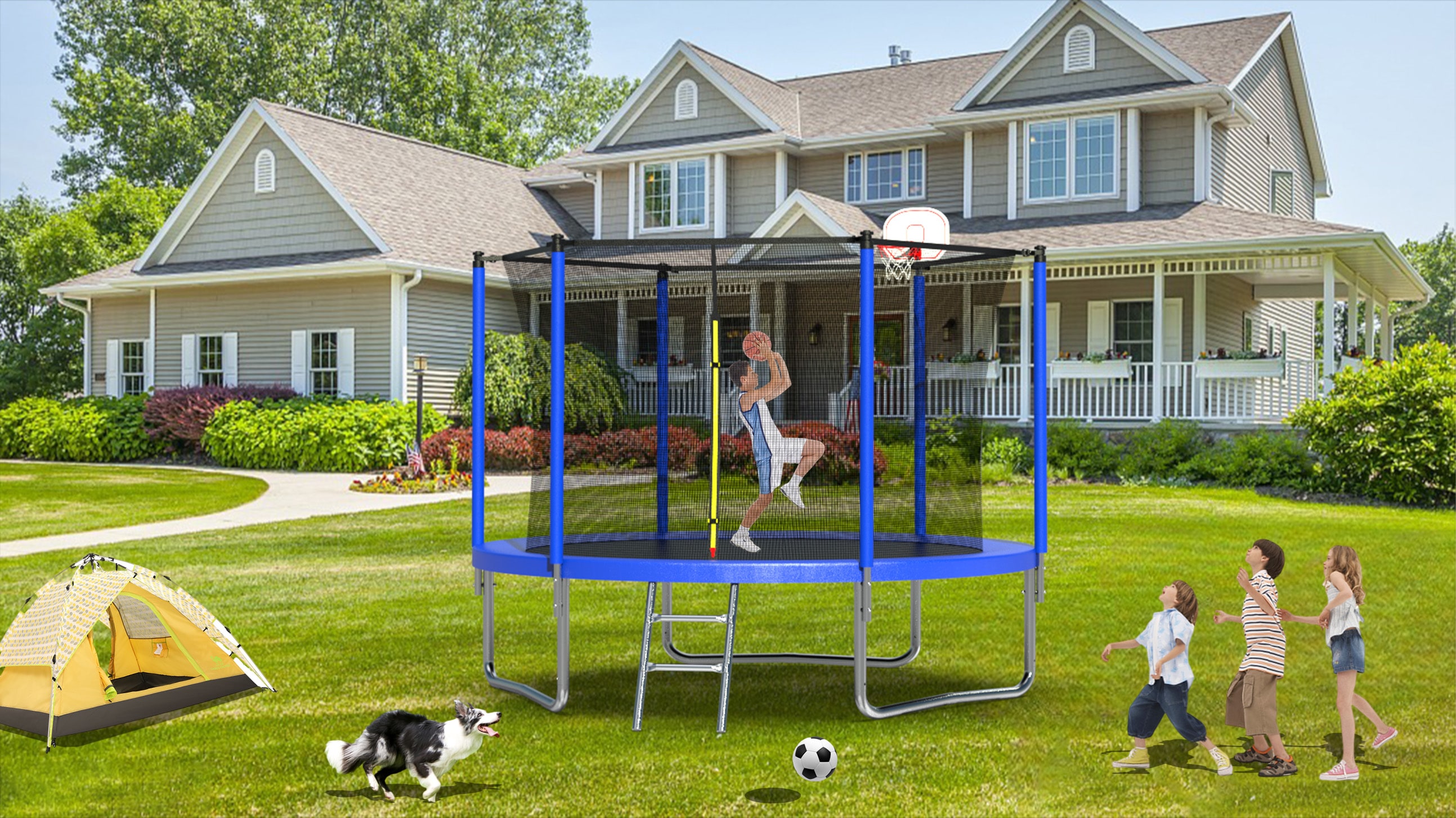 Kahomvis Trampoline 10-ft Round Backyard in Blue MERS-QPH2-163 at Lowes.com