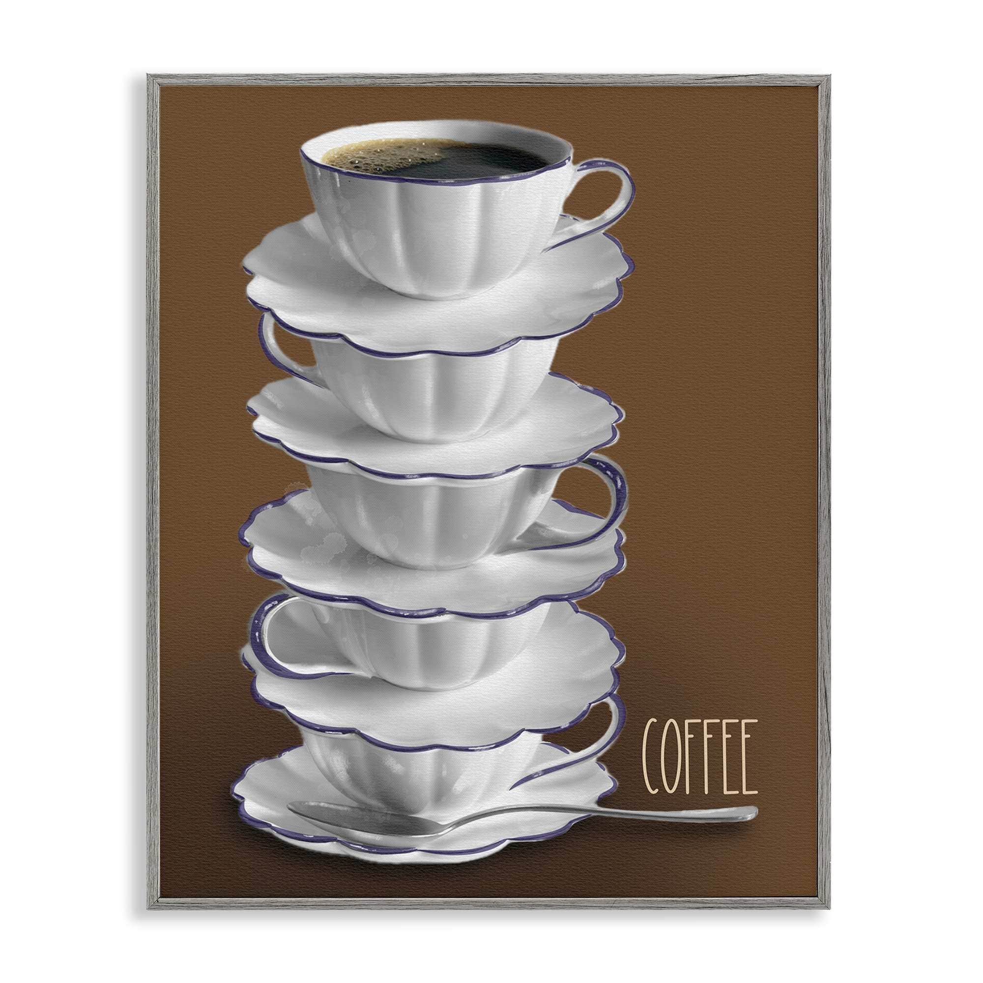 Stupell Industries BS-508-GFF-16X20 Stacked Teacups with Coffee Gray Framed Giclee Art By Matthew Piotrowicz 16 x 20