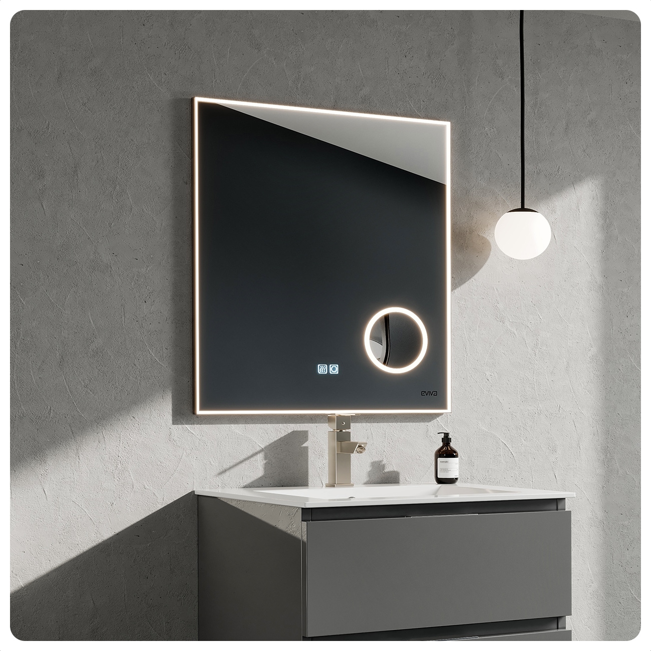 Eviva EVMR550-30X30-LED Illuminate 30-in x 30-in Framed Square Dimmable LED Lighted Bathroom Vanity Mirror ( Chrome )