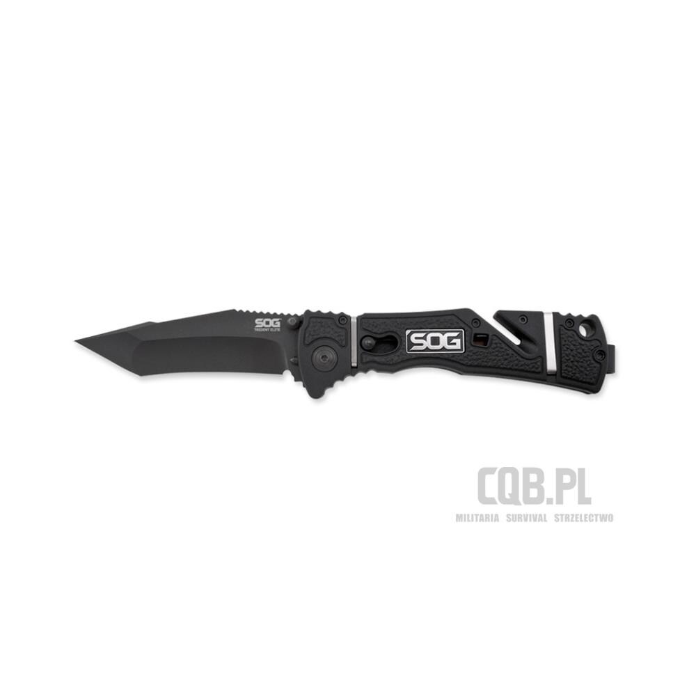SOG MOSOGTF104CP Sog TF104-CP Trident Elite Black Handle Tanto Plain with Clip Clam Knife