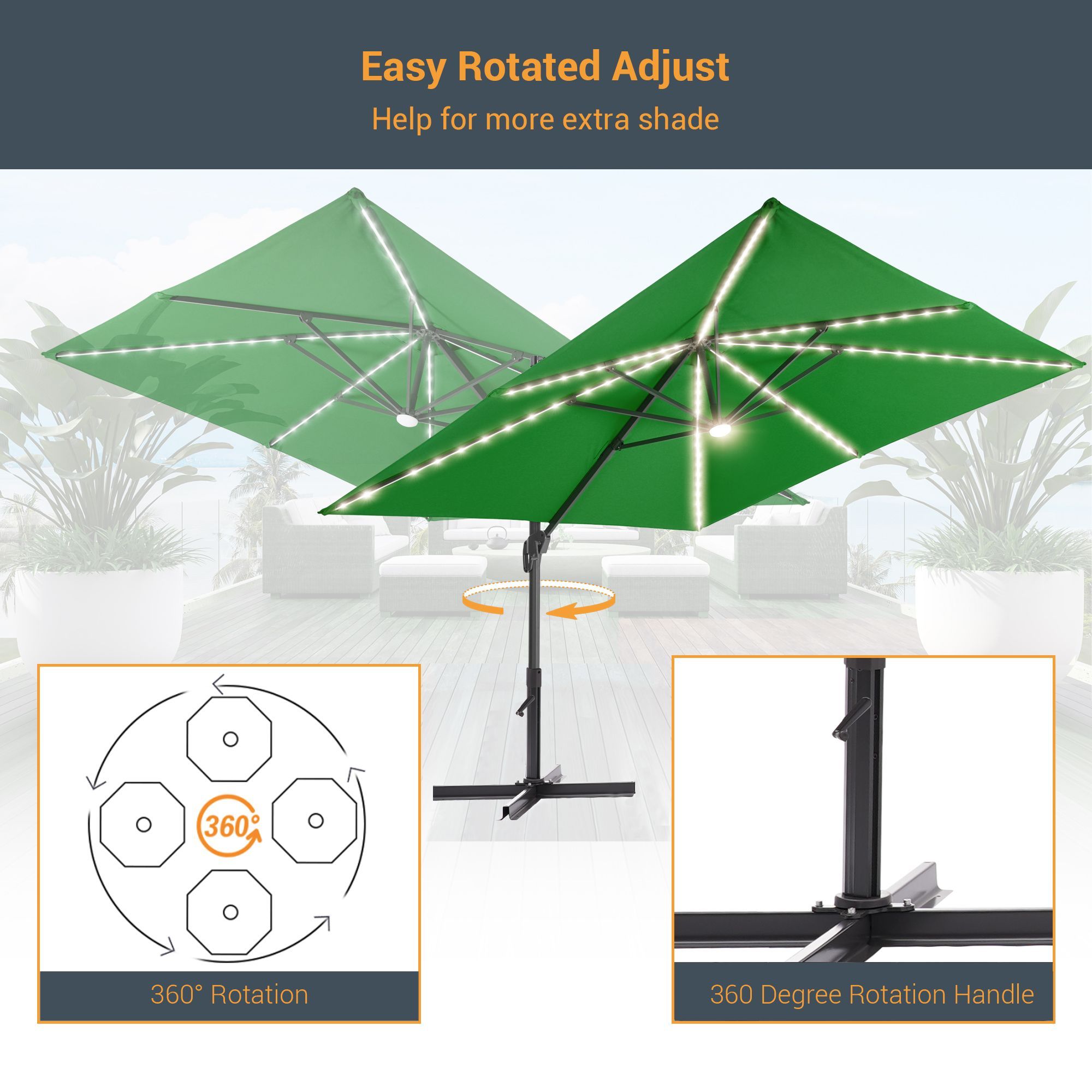 Sonkuki 11.5-ft Aluminum Green No-tilt Cantilever Patio Umbrella with ...