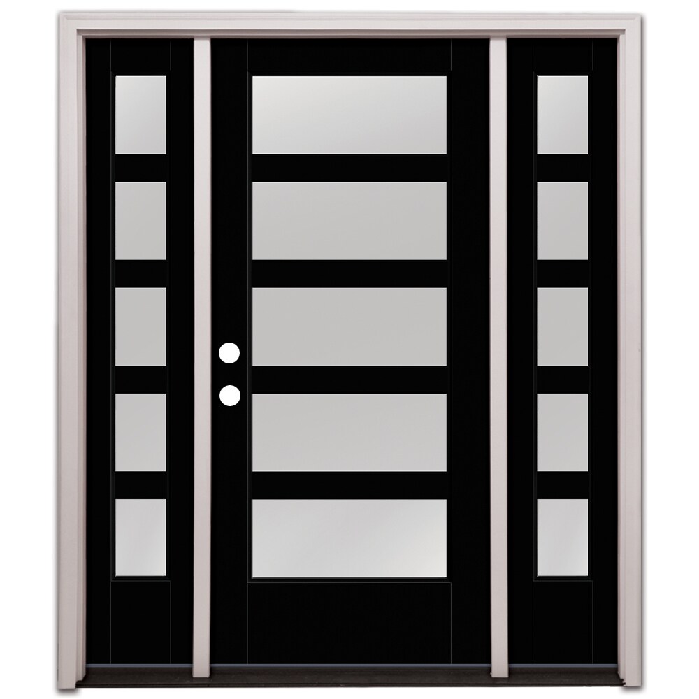Therma Tru S5720-RIB4-12-OB Entry Door 64-in x 80-in x 4-9/16-in Fiberglass Full lite Right-hand inswing Obsidian Painted Prehung Front Door with Sidelights with Brickmould Insulating core