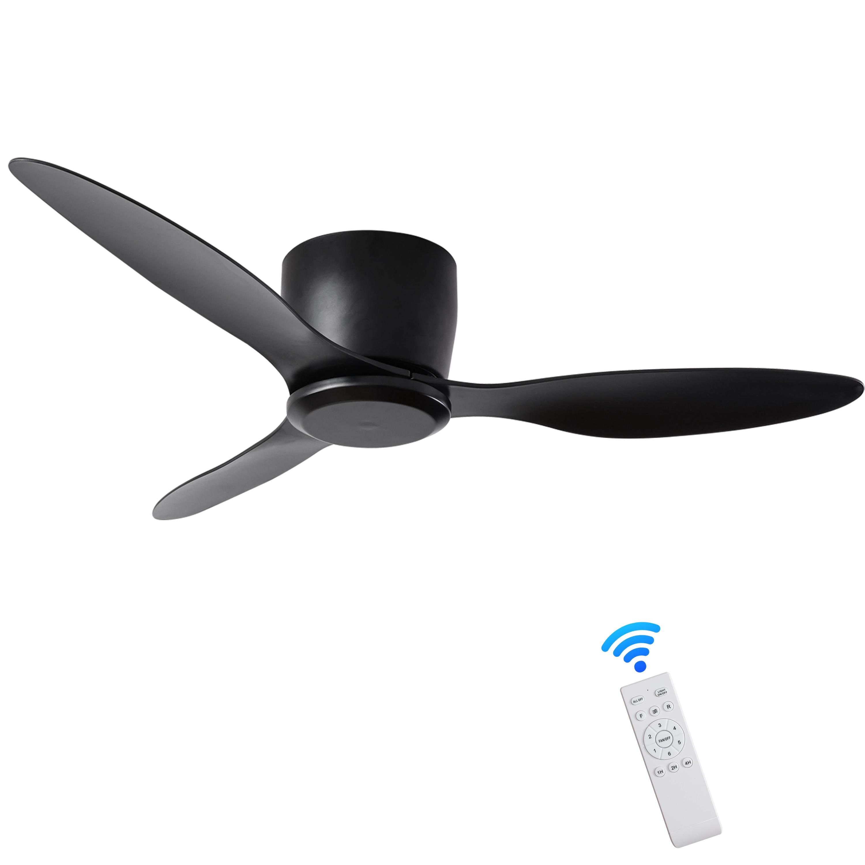 Bayfeve BFHC-54691-CF Adjustable Speed 52-in Outdoor Flush Mount Black with Black ABS Blades Ceiling Fan Without Light - Remote Included ( 3 -Blade )