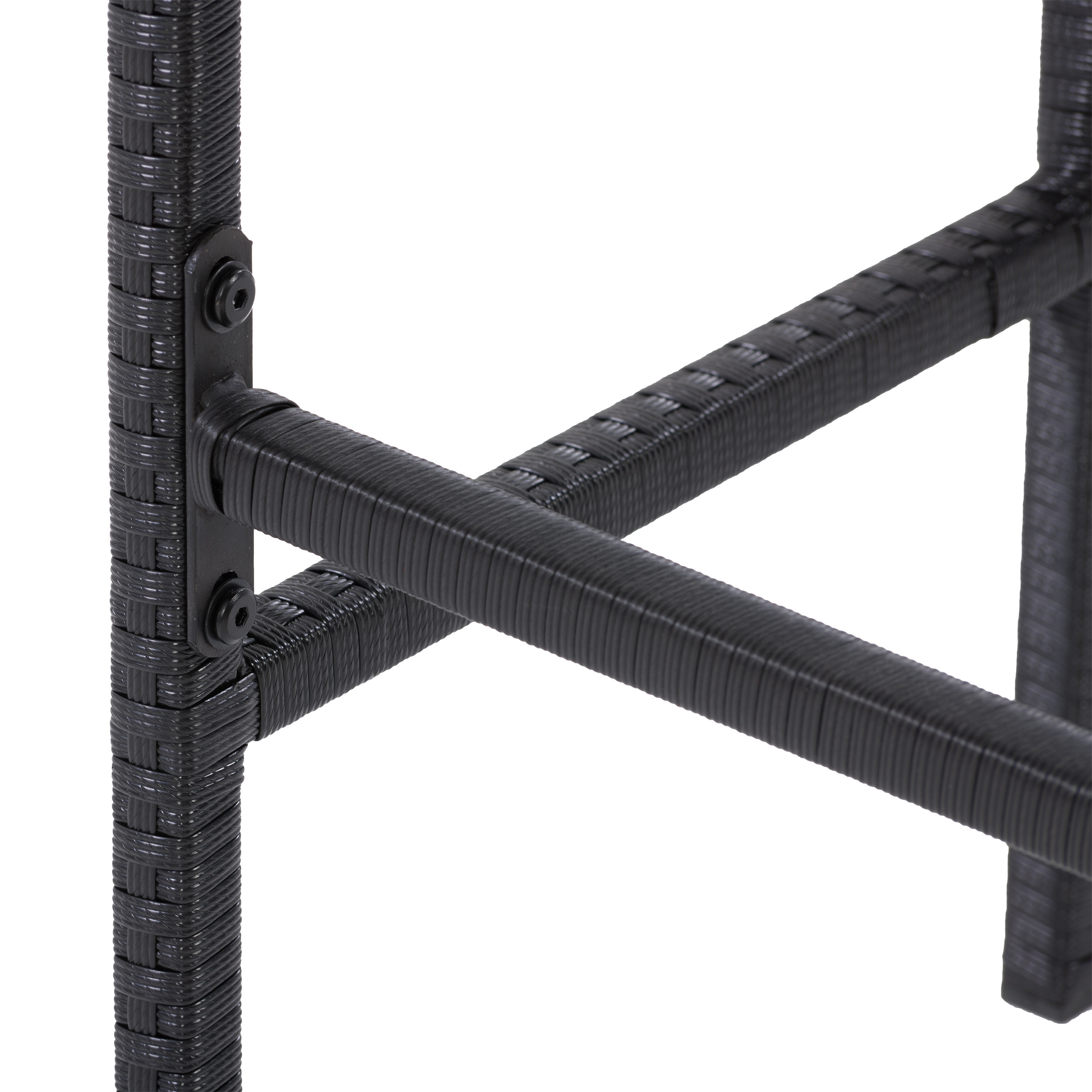 Parksville Black Resin Wicker and Steel Patio Bar Set with Grey Cushions