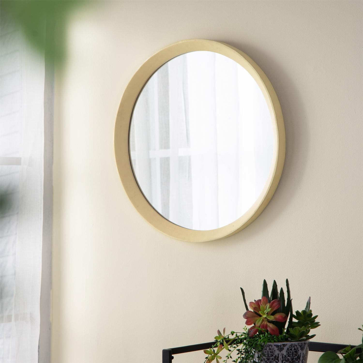 Cream Round Mango Wood Porthole Wall Mirror