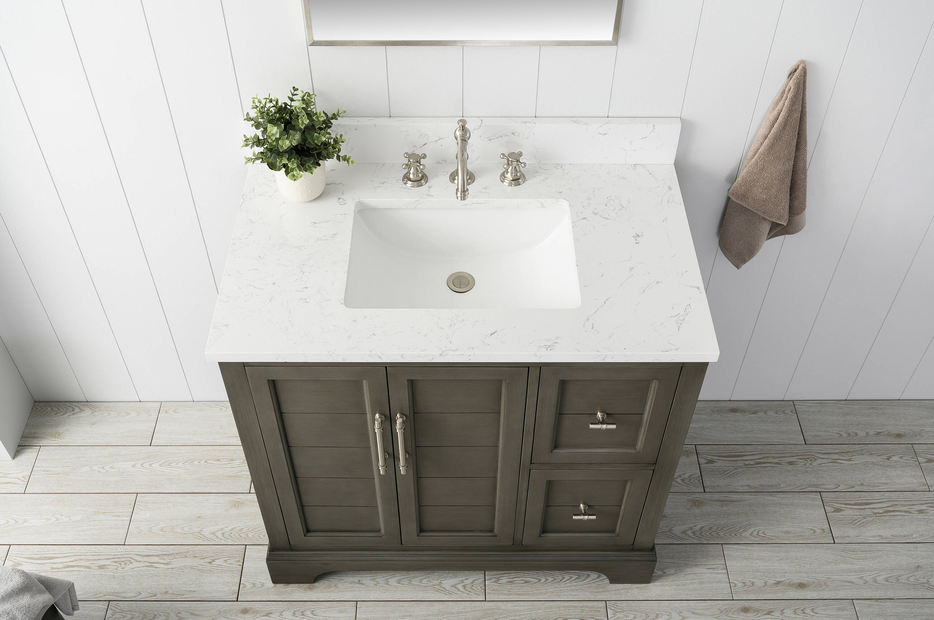 36-Inch Silver Grey Single Sink Bathroom Vanity with Quartz Top