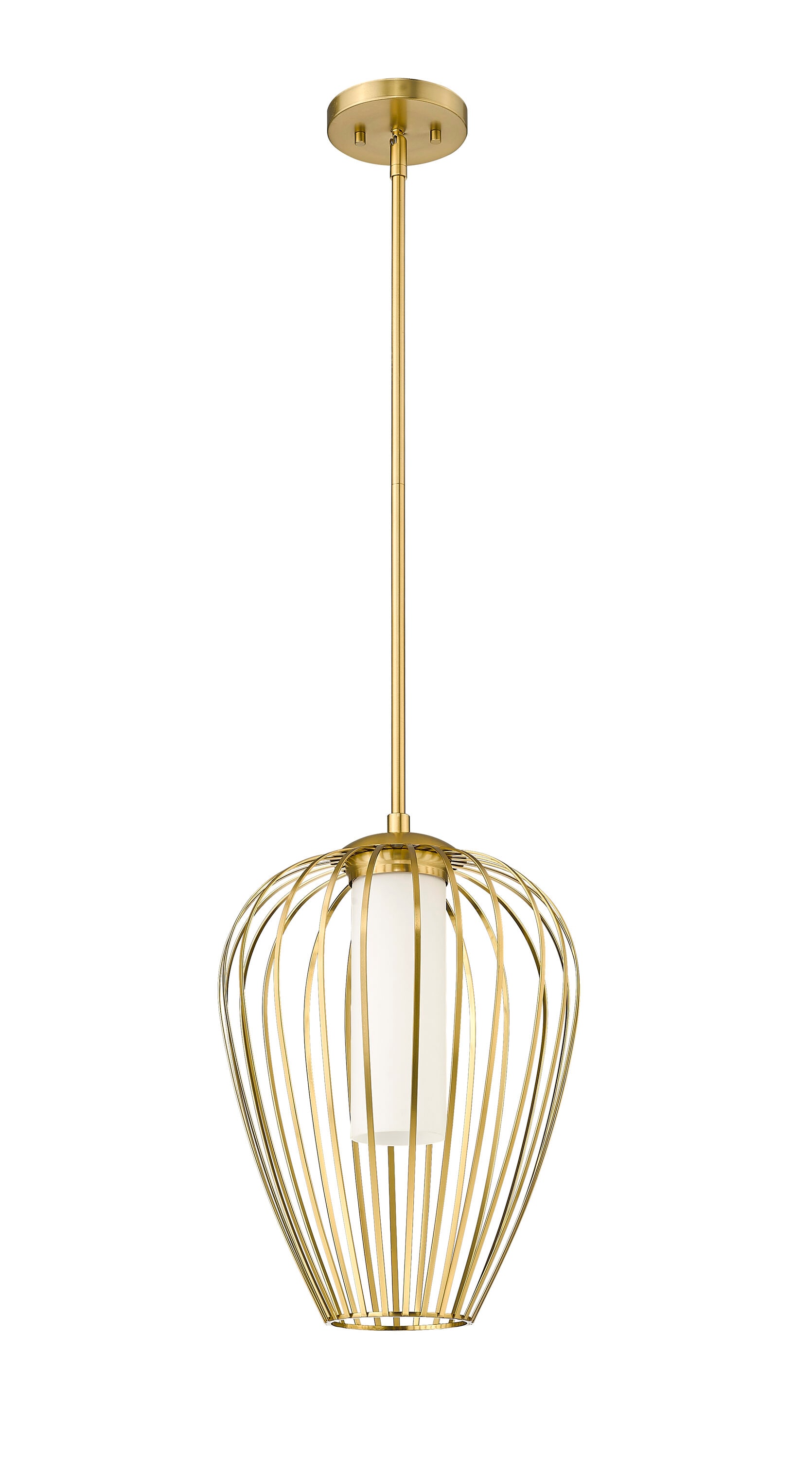 Modern Gold 12" Glass Pendant Light with Opal Shade