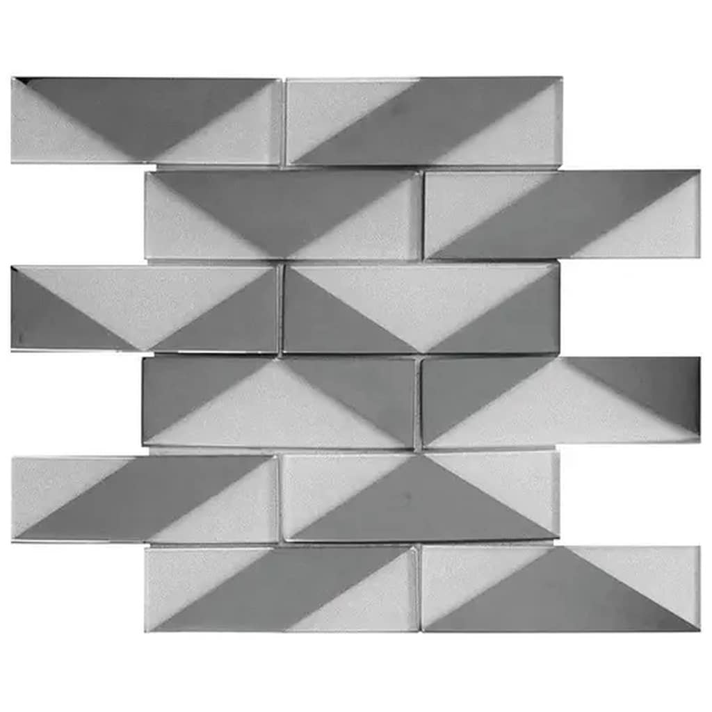 Apollo Tile Sample - Mirari Gray, Silver 4-in x 5-in Glossy Glass Patterned Wall Tile