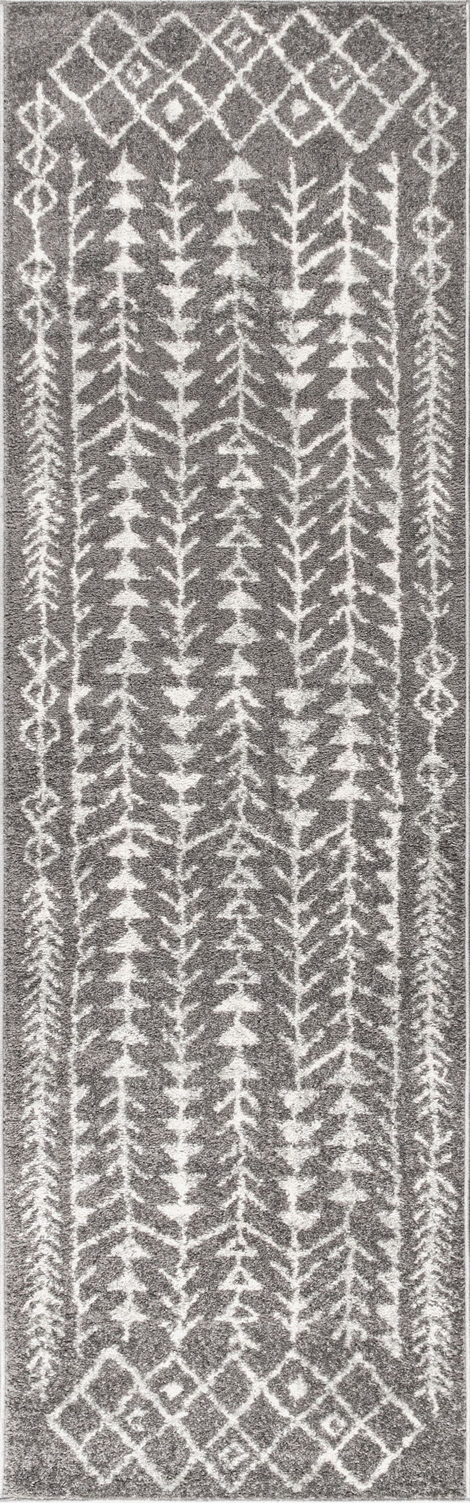 Modern Vintage-Inspired Moroccan Tribal Grey/Cream Runner Rug