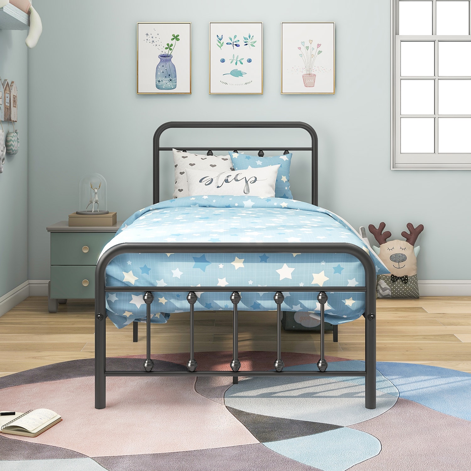 GZMR GZ-W840777 Twin Metal Platform Bed Frame Black Twin Metal Bed frame Bed