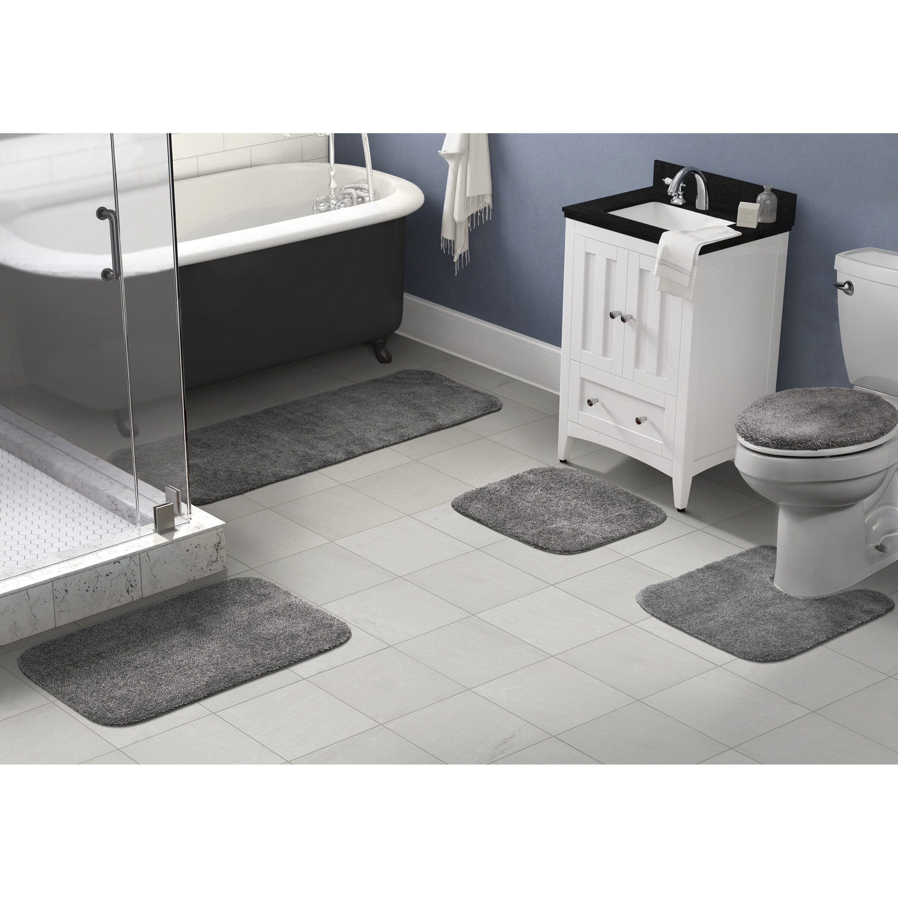 Garland Rug Room Size 5 ft. x 6 ft. Washable Bathroom Carpet Platinum Gray