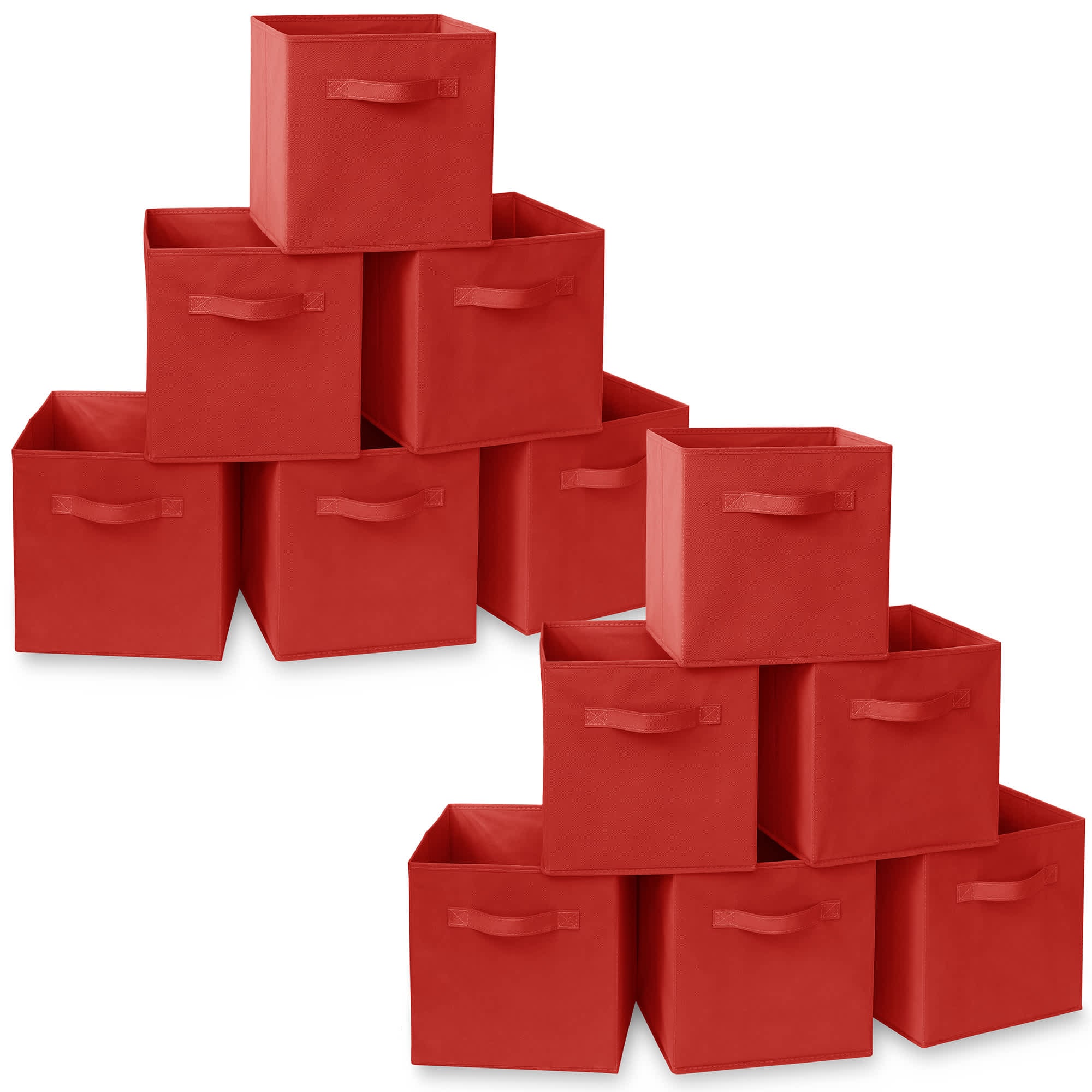 Casafield 6CC-RED-2. (Set of 12) Collapsible Fabric Cubes - 11-in Storage Bins - Red
