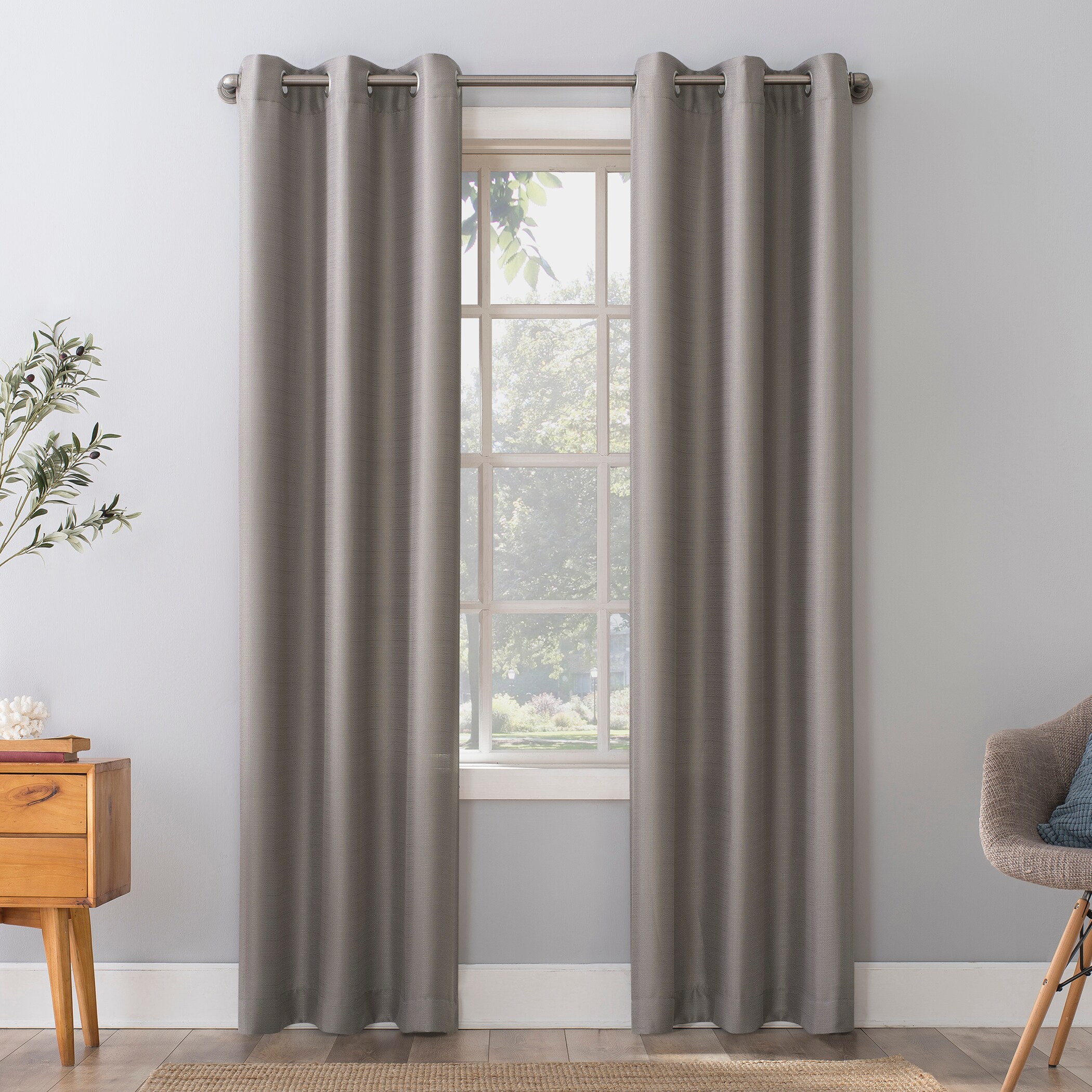 No. 918 96-in Gray Semi-sheer Grommet Single Curtain Panel in the ...