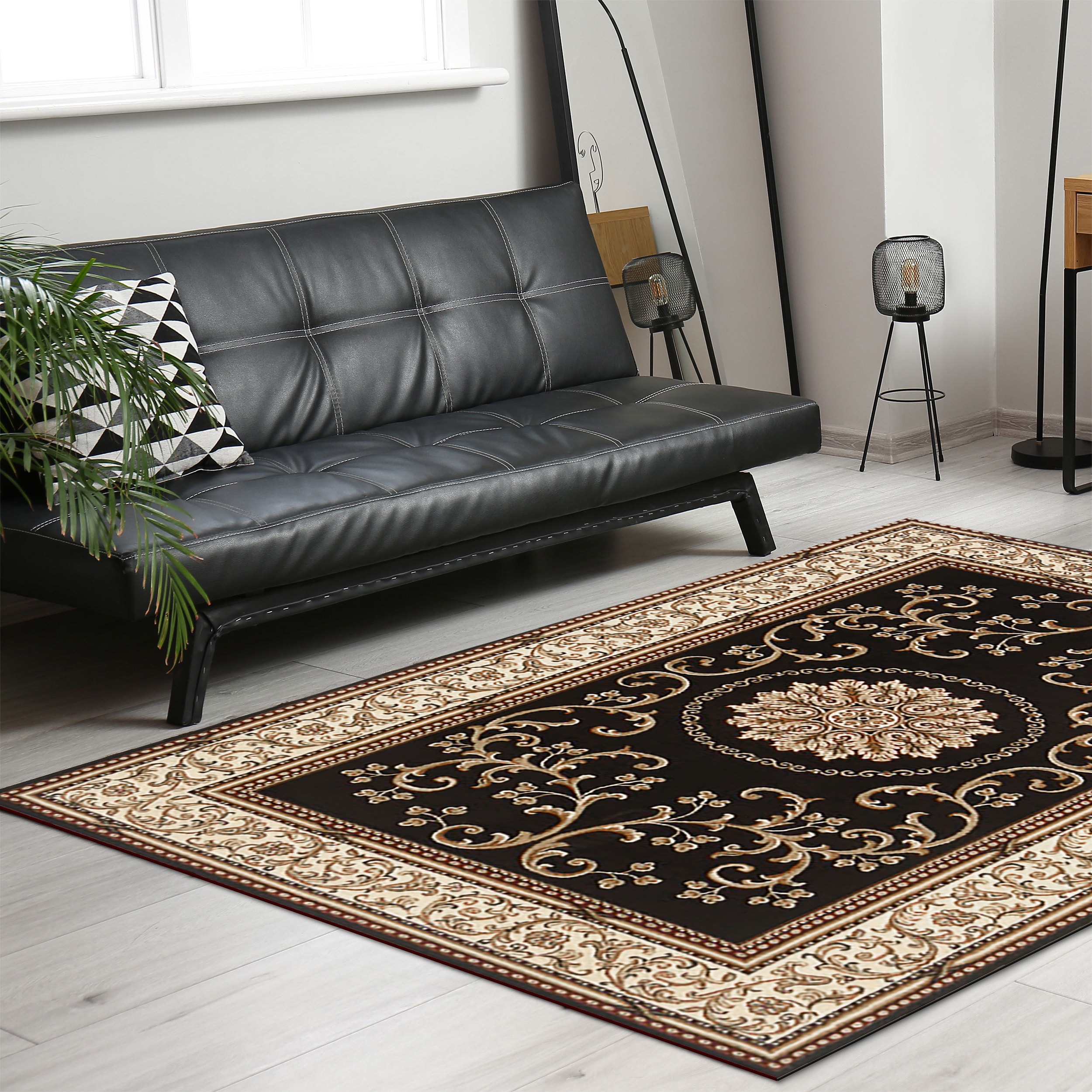 Radici USA 1419/1321/BLACK Noble 5 x 8 (ft) Polypropylene Black Rectangular Indoor Medallion Oriental Area rug