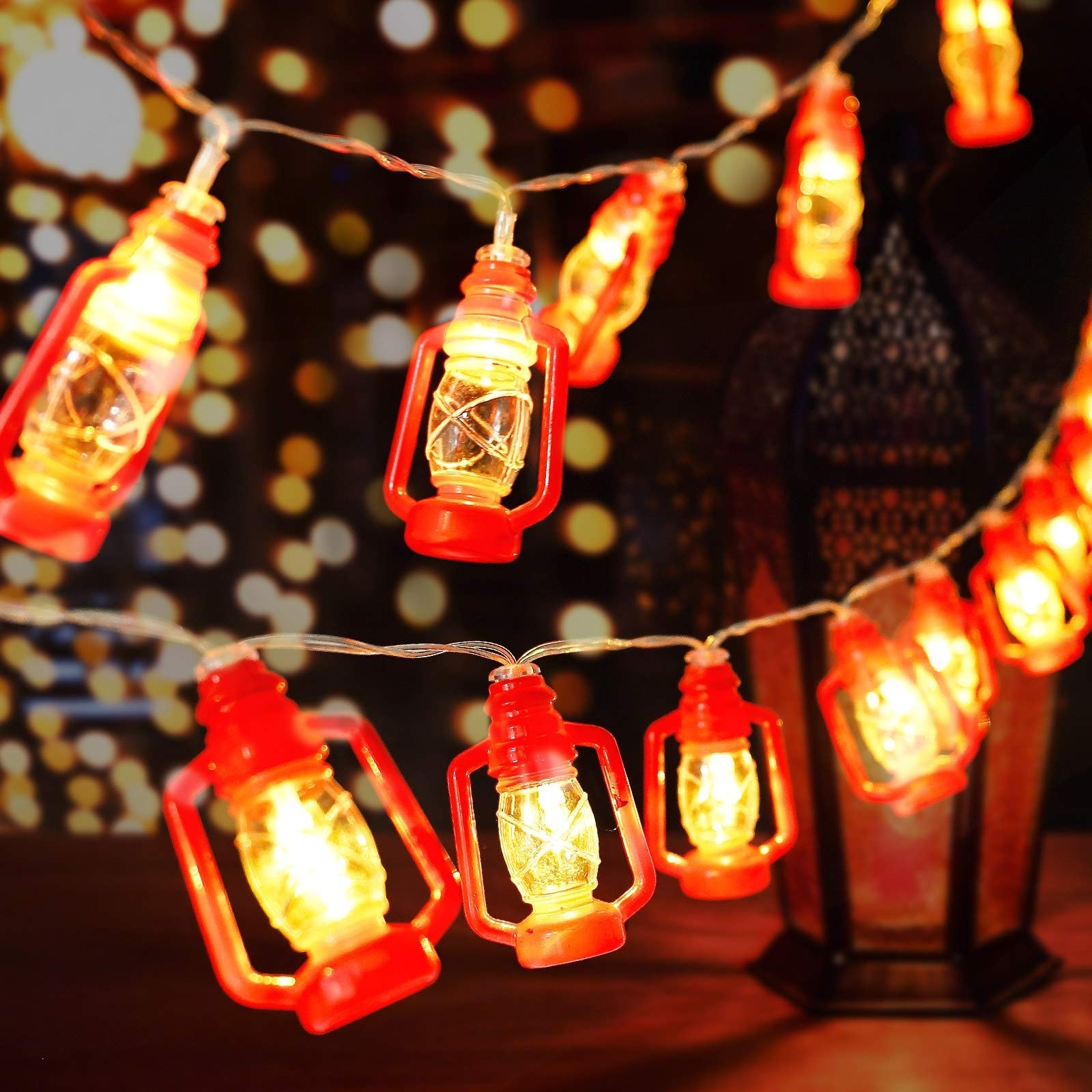 Afoxsos  30 LED Red Lantern String Lights Warm White for Bedroom Patio Garden Holiday Home Indoor Outdoor Decorations Mini Kerosene Style 1 Set