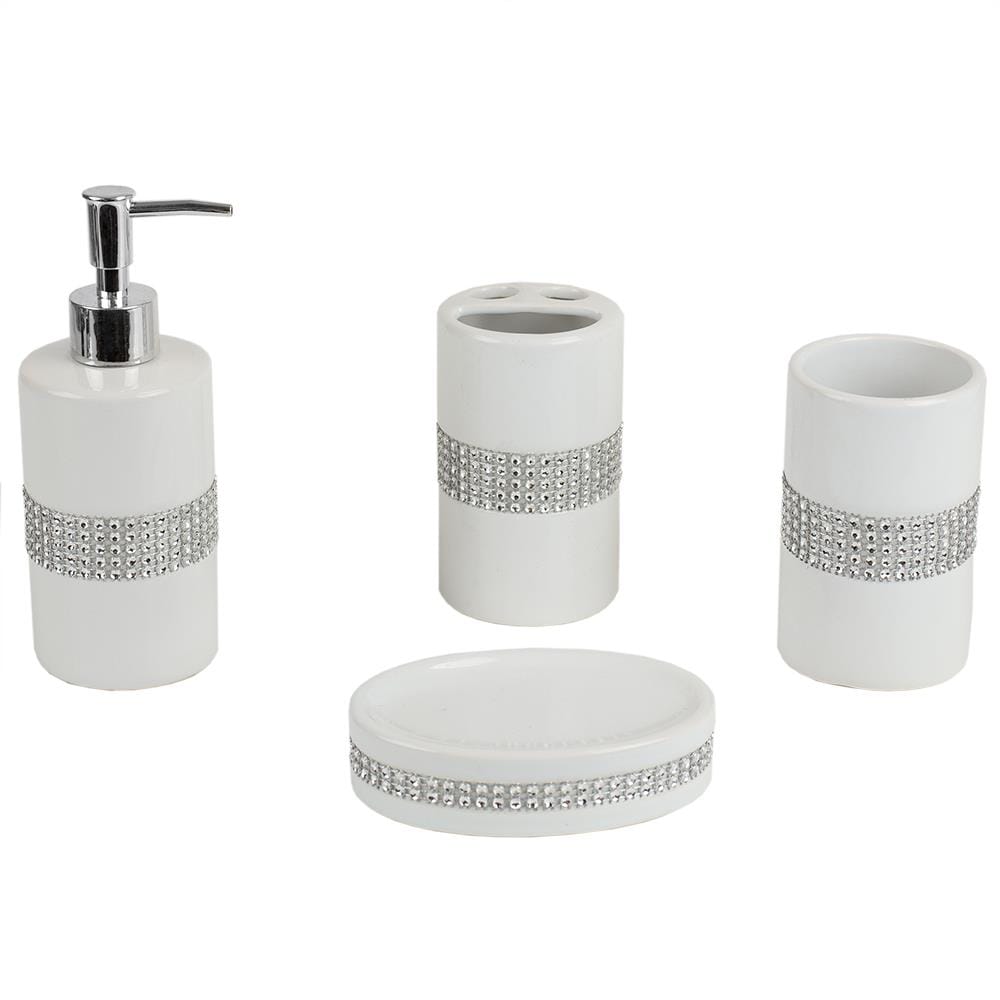 Home Basics White Ceramic Accessories With Rubber Grip 4 Piece Set 