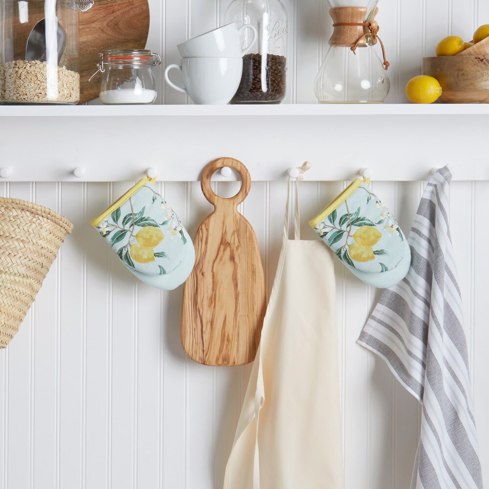 Yellow Lemon Print Cotton Mini Oven Mitt Set with Silicone Grip