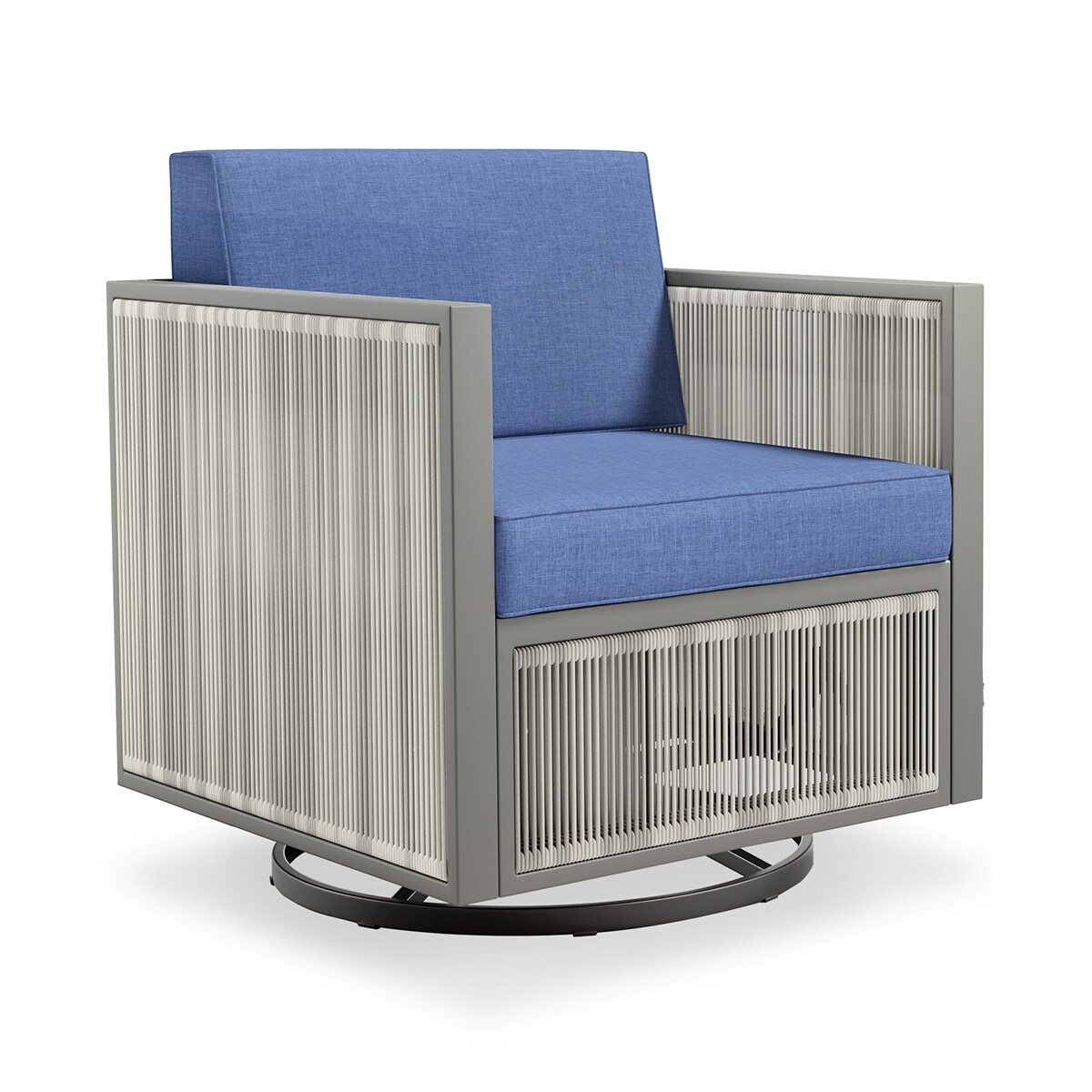 Rilyson FSFHGW20-1A Square-F Wicker Light Beige Wicker Frame Swivel glider Conversation Chair with Blue Blue Cushioned Seat