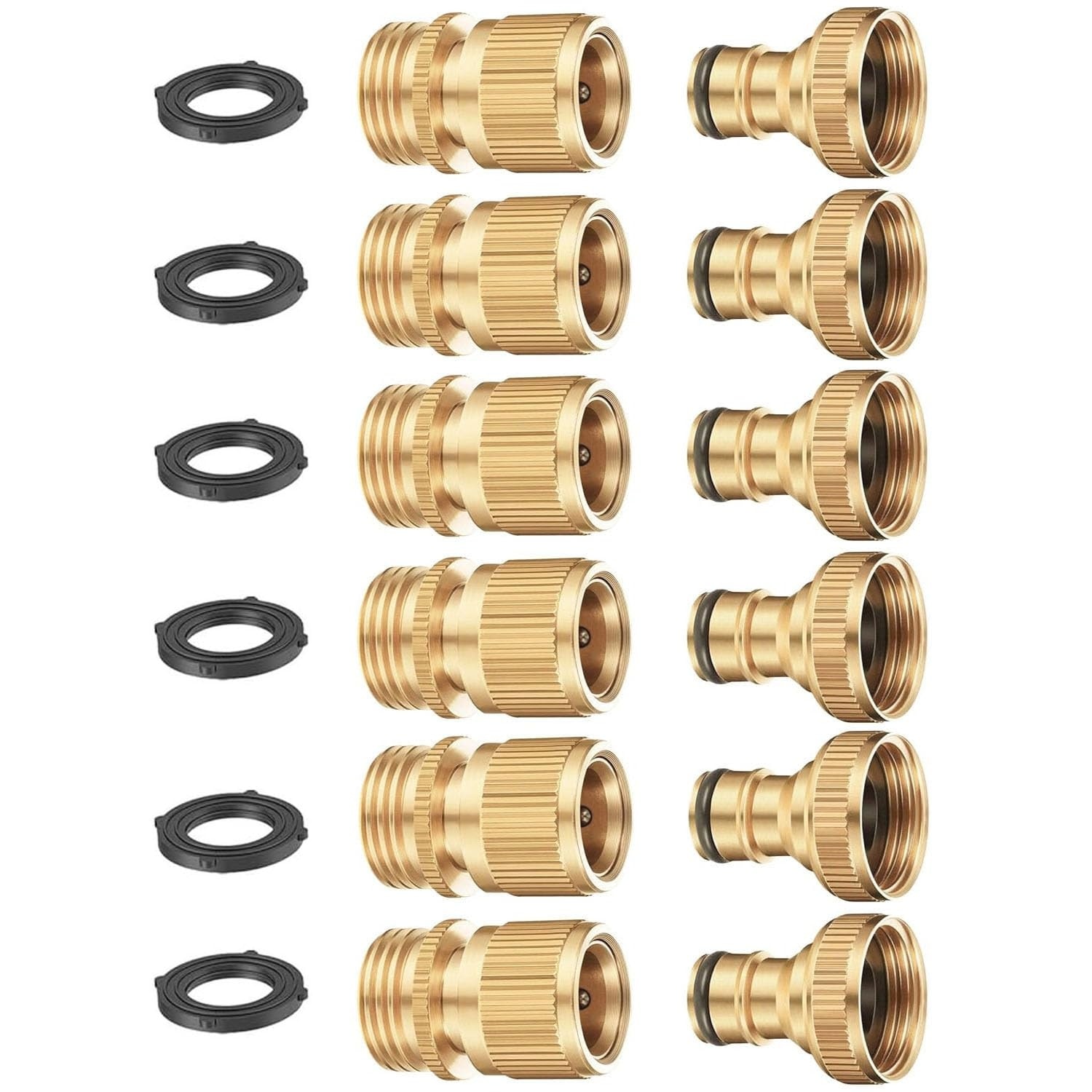 Justincity - Solid Brass Garden Hose Quick Connectors 3/4 Inch Thread No Leak Easy Connect 6 Set...
