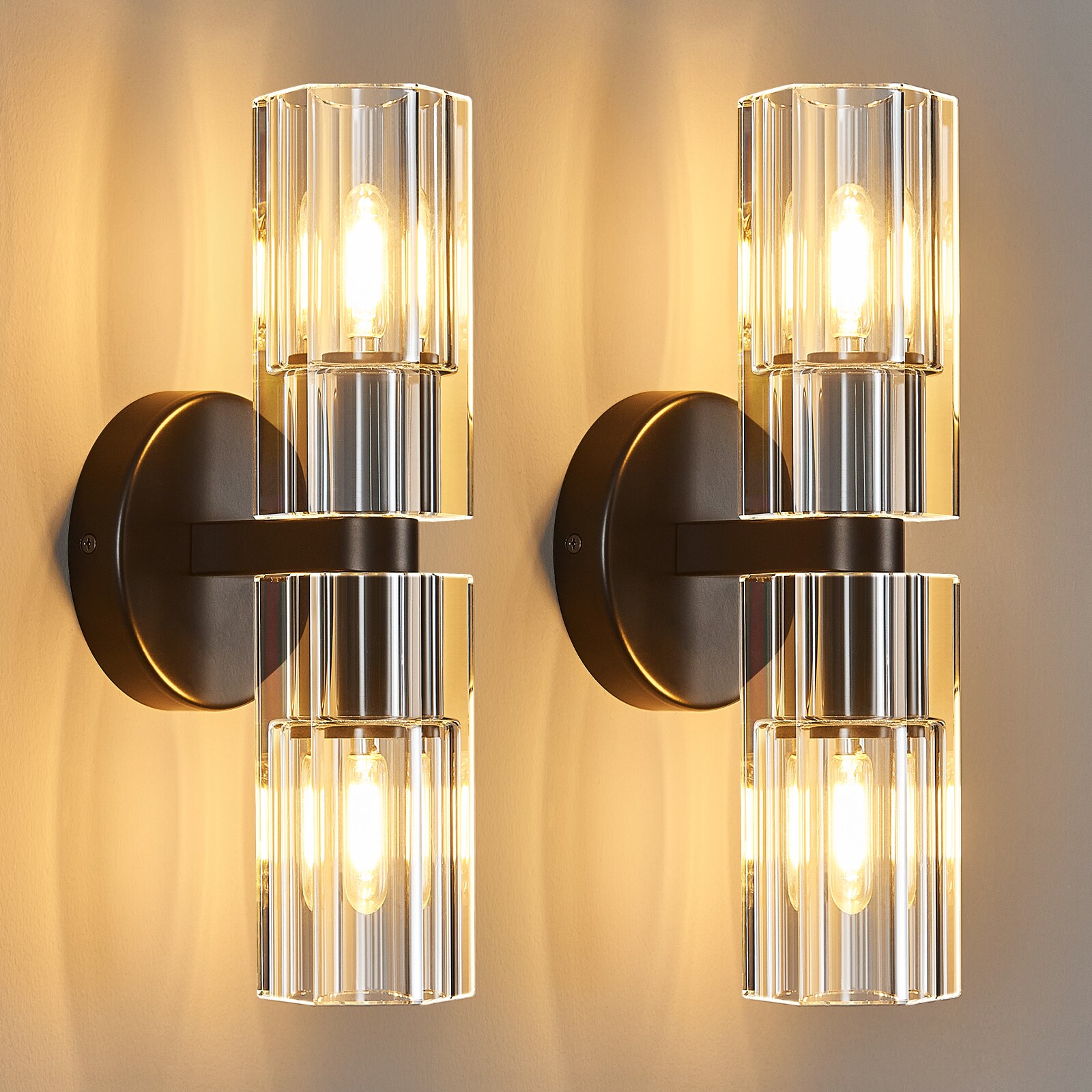 ZHLLMQ Modern 3.11 Inch 2-Light 2 Pack Black Finish Series Non-Integrated LED Vertical K9 Crystal Hardwired Wall Sconce Light Fixture