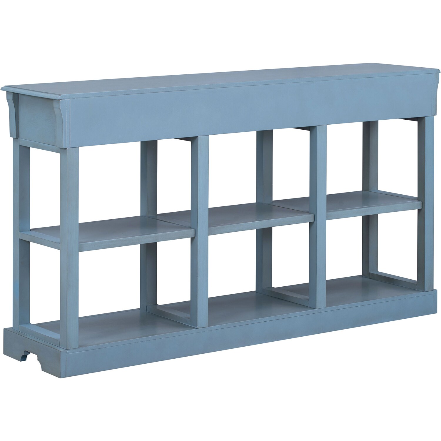 36 Retro Style Pine Console Table with 4 Drawers and 1 Storage Shelf, Blue  - ModernLuxe