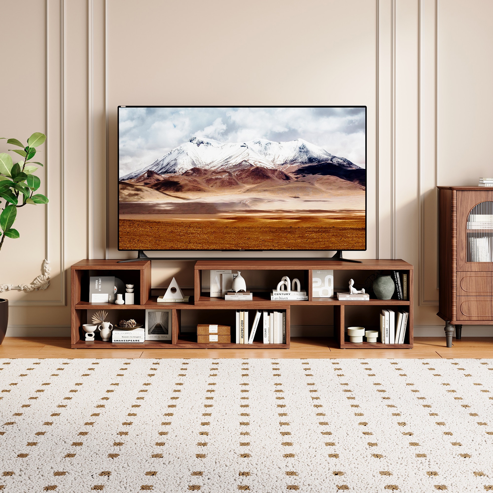 KWPZQEB TV Stand for TVs up to 50-in Media TV Console Table for Bedroom-Dark brown