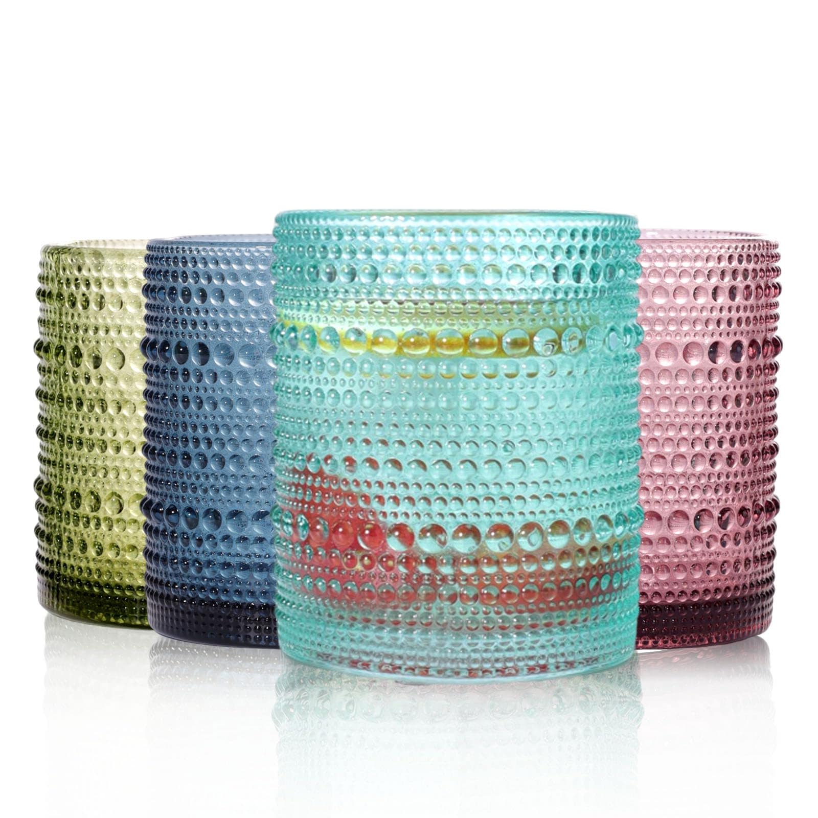 Aoibox  12 oz Colored Hobnail Embossed Vintage Old Fashioned Cocktail Glass Tumbler Spirits Glass Set of 4