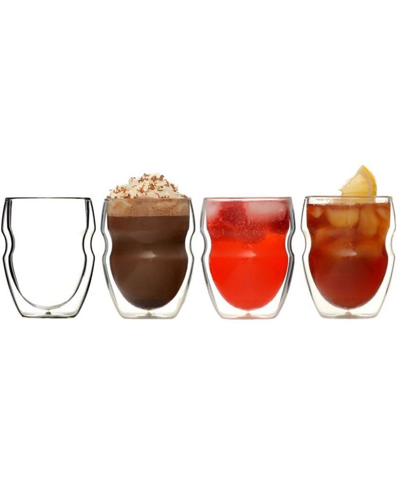 Ozeri Serafino Double Wall 8 Oz Beverage And Coffee Glasses Set Of 4 Heat Resistant Glass Cups