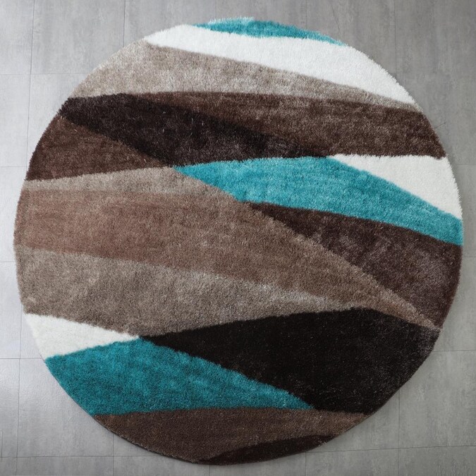 Mda Rugs Barcelona 7 X Blue, Blue And Brown Round Area Rugs