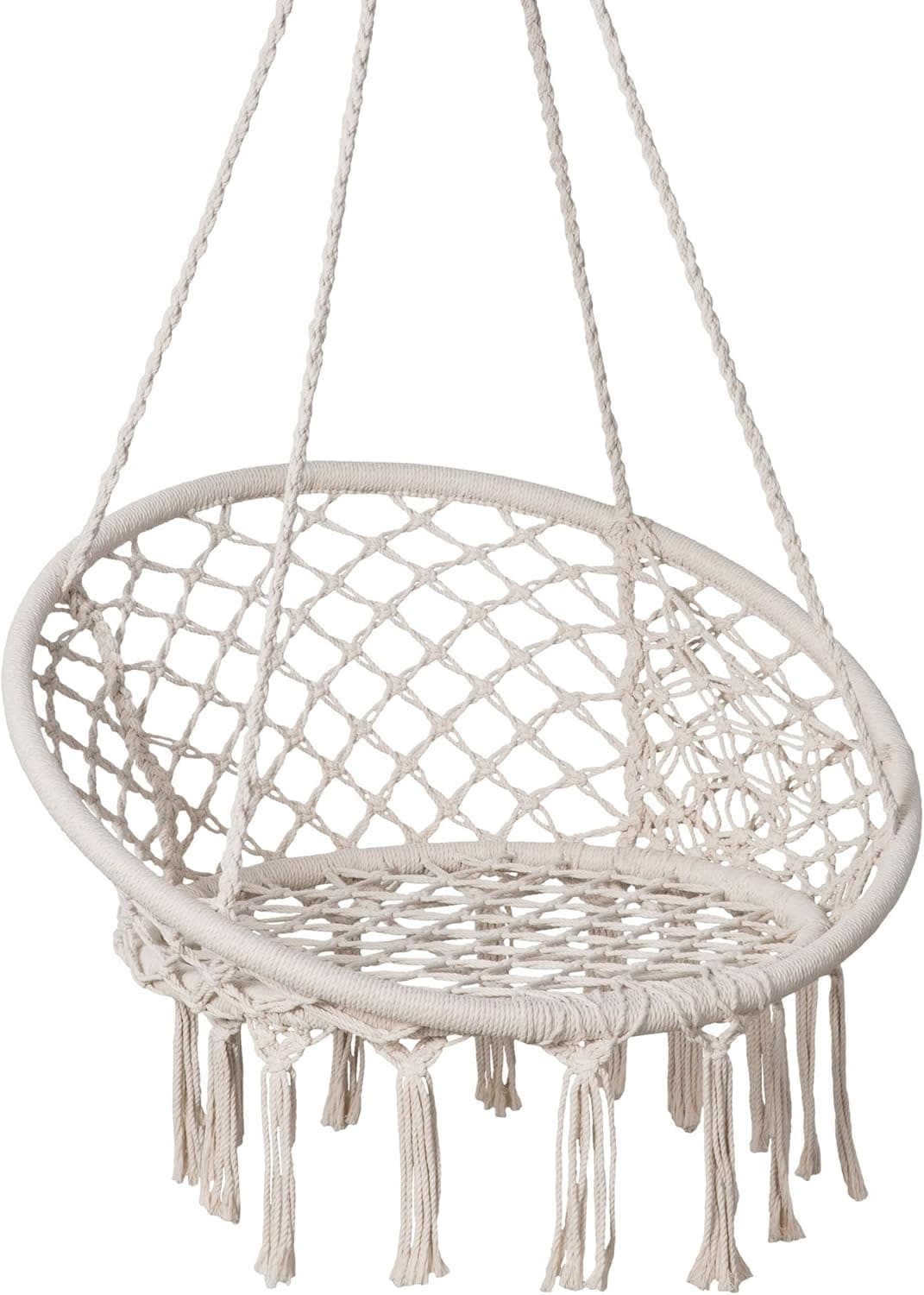 SUNCREAT - Hammock Chair Macrame Swing with Side Pocket Hanging Cotton Rope Hammock Swing Chair f...