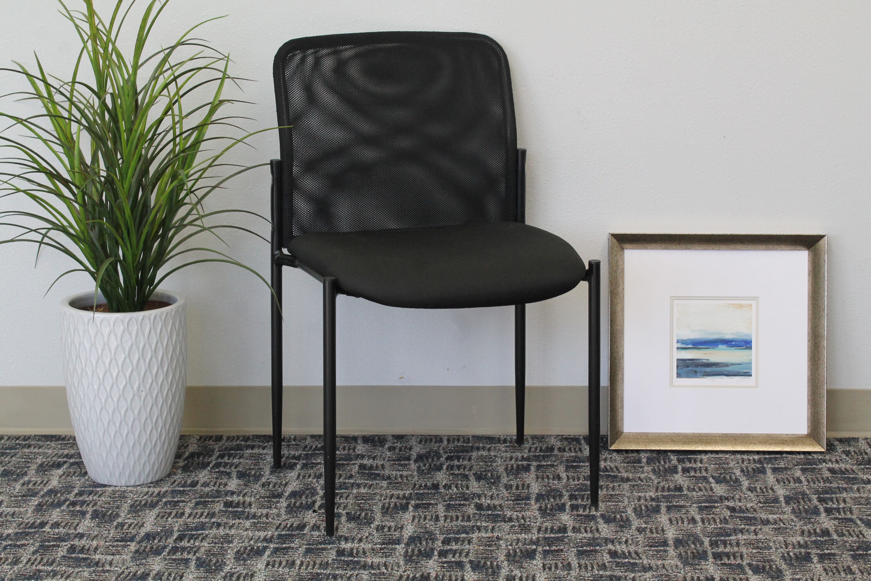 Black Mesh and Metal Stackable Guest Chair