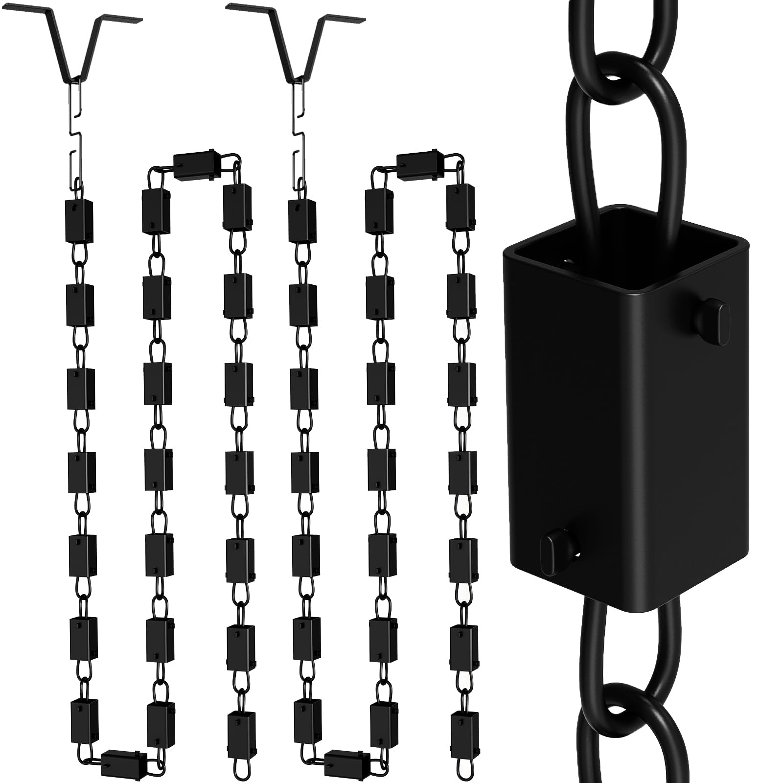 AOIZGMY  2 pcs Square Rain Chain Black Powder Coated Aluminum 8 Point 5 FT Adjustable Rain Chains for Gutters Outdoor Water Feature Decorative