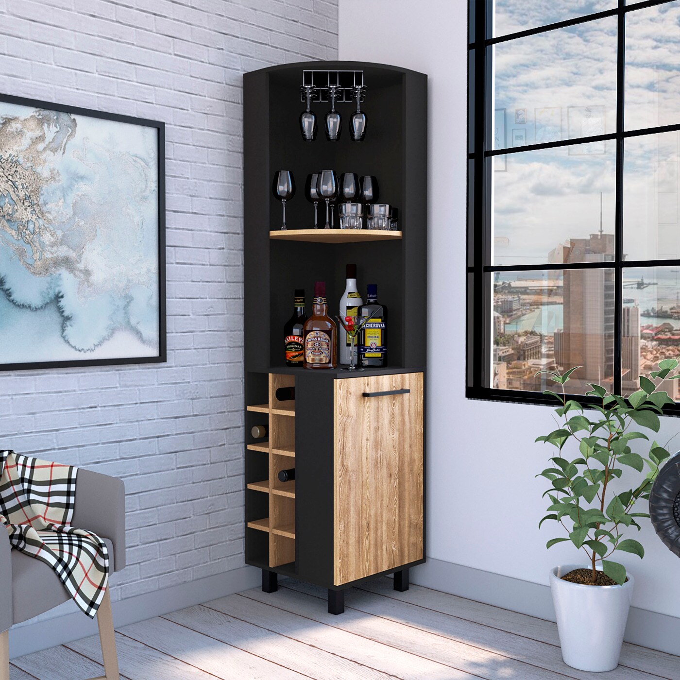 CHITA Multicolor Bar Cabinet with 4 Shelves for Kitchen Dining Room Living Room Home Bar and Organized Entertaining Storage and Serving Essentials