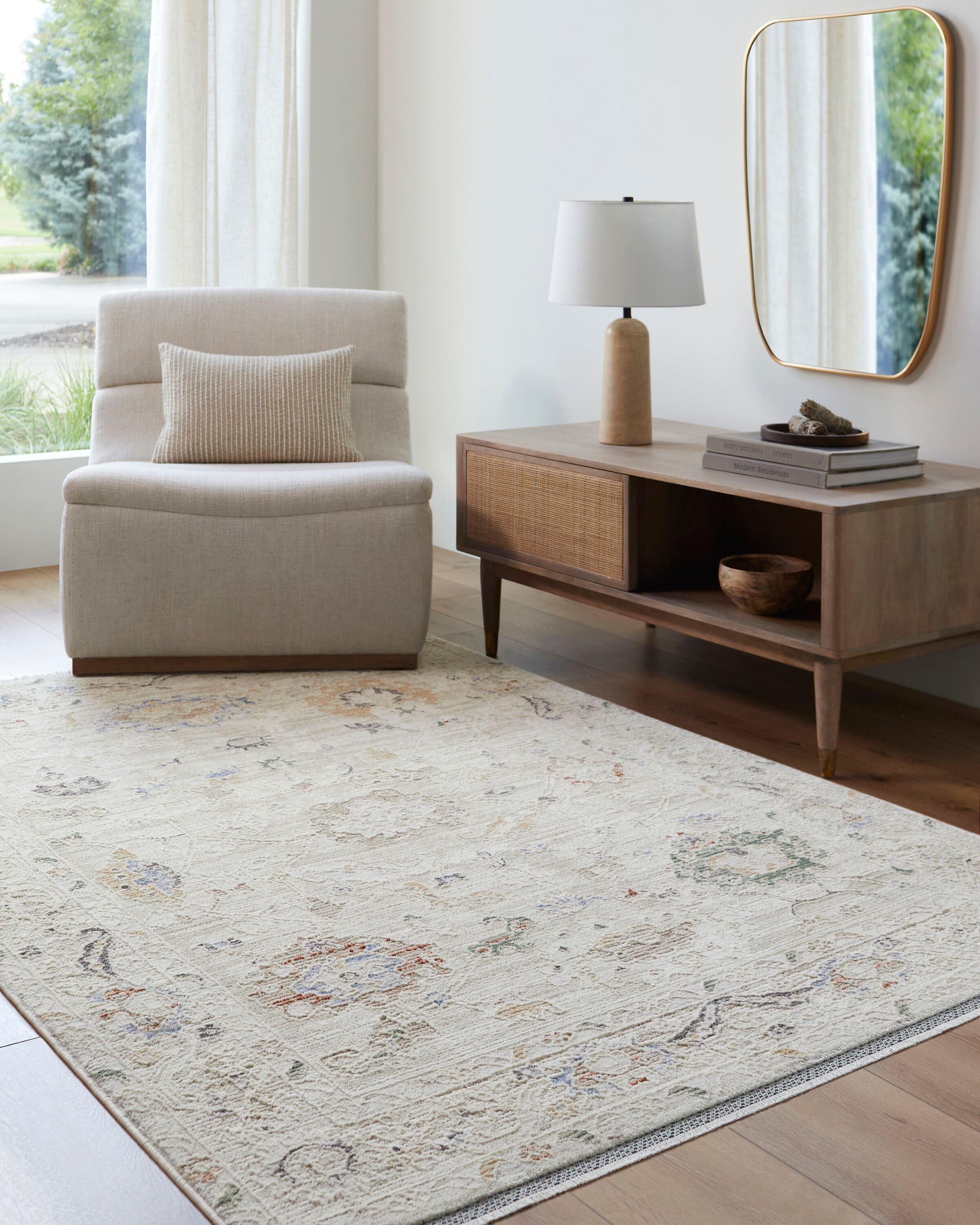 Livabliss RVD2305-6796 Rivaldo 6 x 8 (ft) Polyester Cream Rectangular Indoor Damask Oriental Area rug