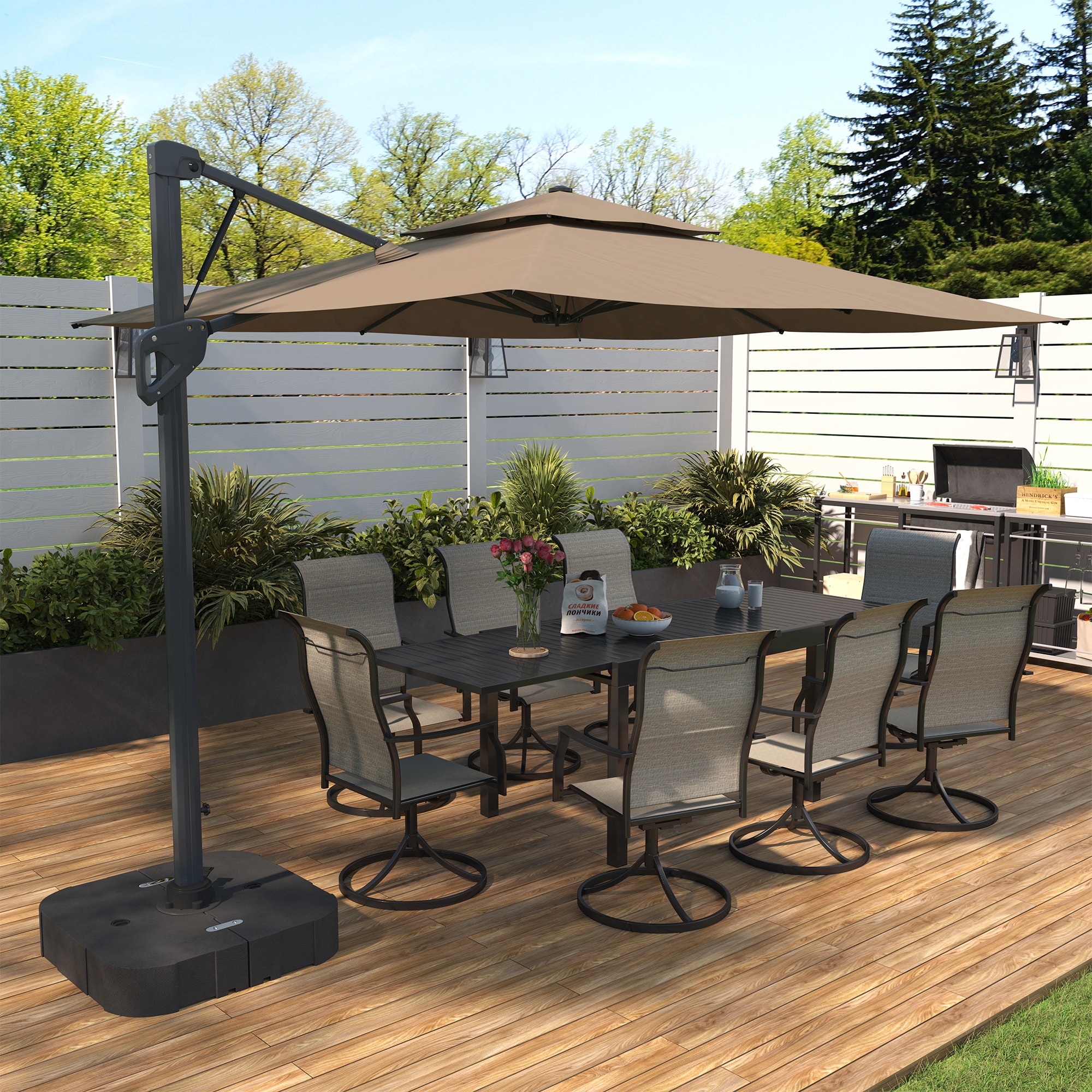 CASAINC WF-SM-350BG 10-ft Aluminum Tan Push-button Tilt Cantilever Patio Umbrella with Base