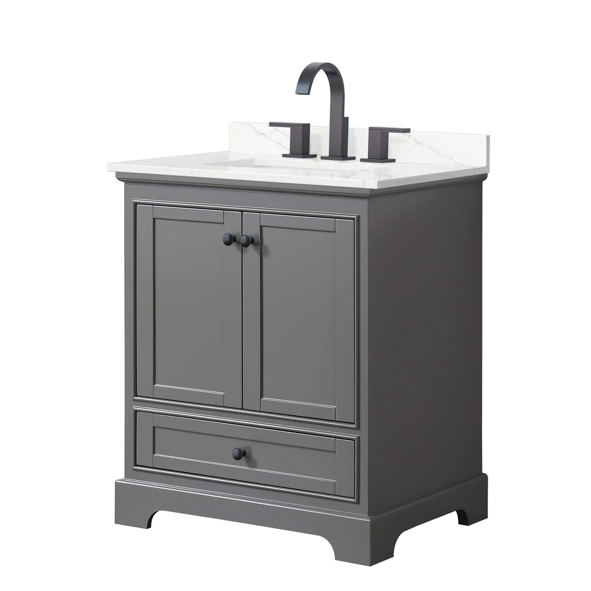 Wyndham Collection WCS202030SGBGTUS3MXX Deborah 30-in Dark Gray Undermount Single Sink Bathroom Vanity with Giotto Quartz Top