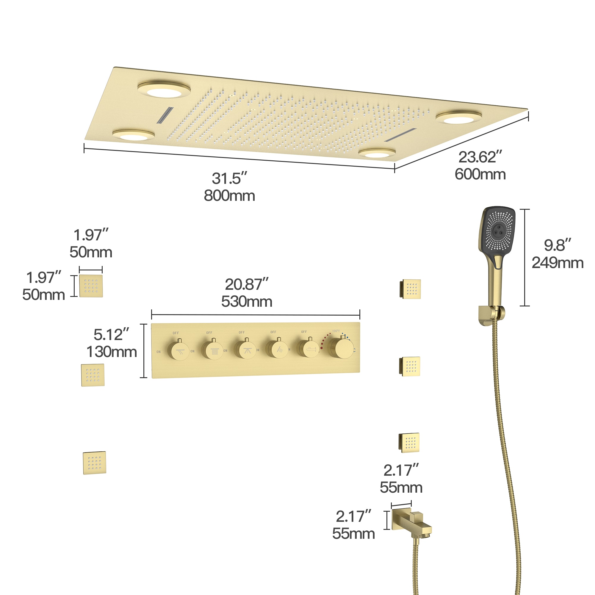 CASAINC CA-A4385-BG Showerhead-Bar-Panels - View #10