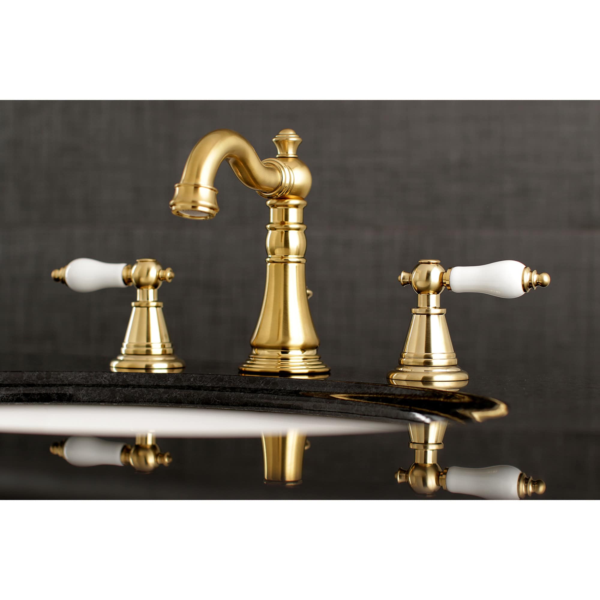 Kingston Brass WLFSC1973PL English Classic Brushed brass Widespread 2-handle Mid-arc Residential Handle Bathroom Sink Faucet with Drain