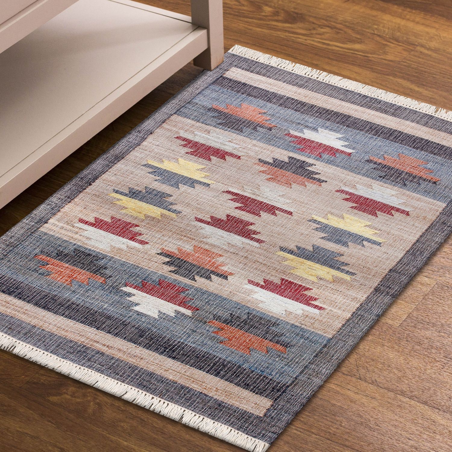 LR Home 4443A2184934J8 6 X 9 (ft) Jute Tan/Gray/Blue Indoor Geometric Area Rug