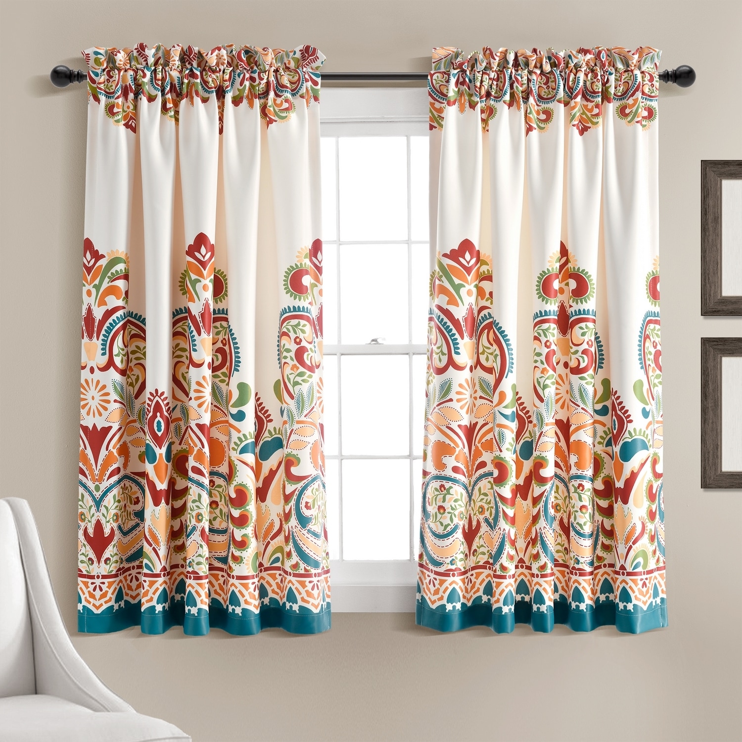 Lush Decor 21T013318 45-in Turquoise Geometric Light filtering Rod pocket Curtain panel pair