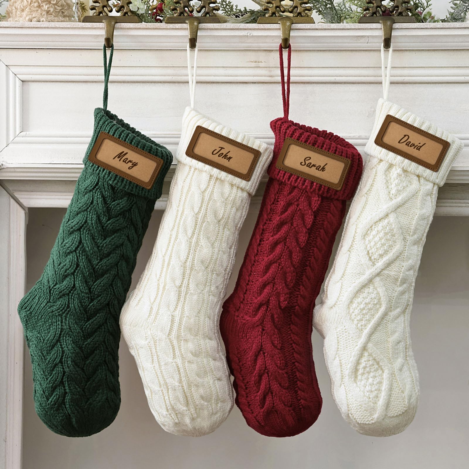ZHLKING 4 Pack 18 Inches Knitted Xmas Stockings Family Holiday Decor in ...
