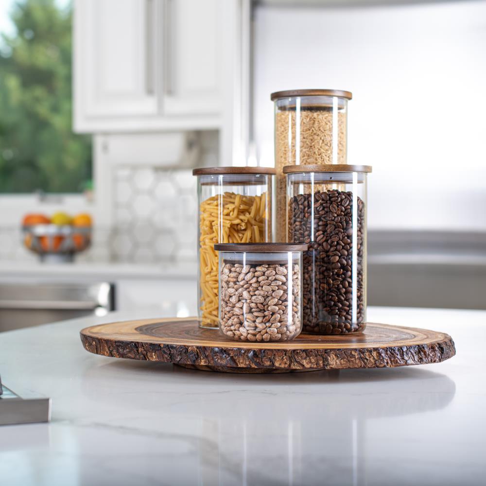 Essos Square Glass Jars with Wooden Lids, Set of 2 Airtight