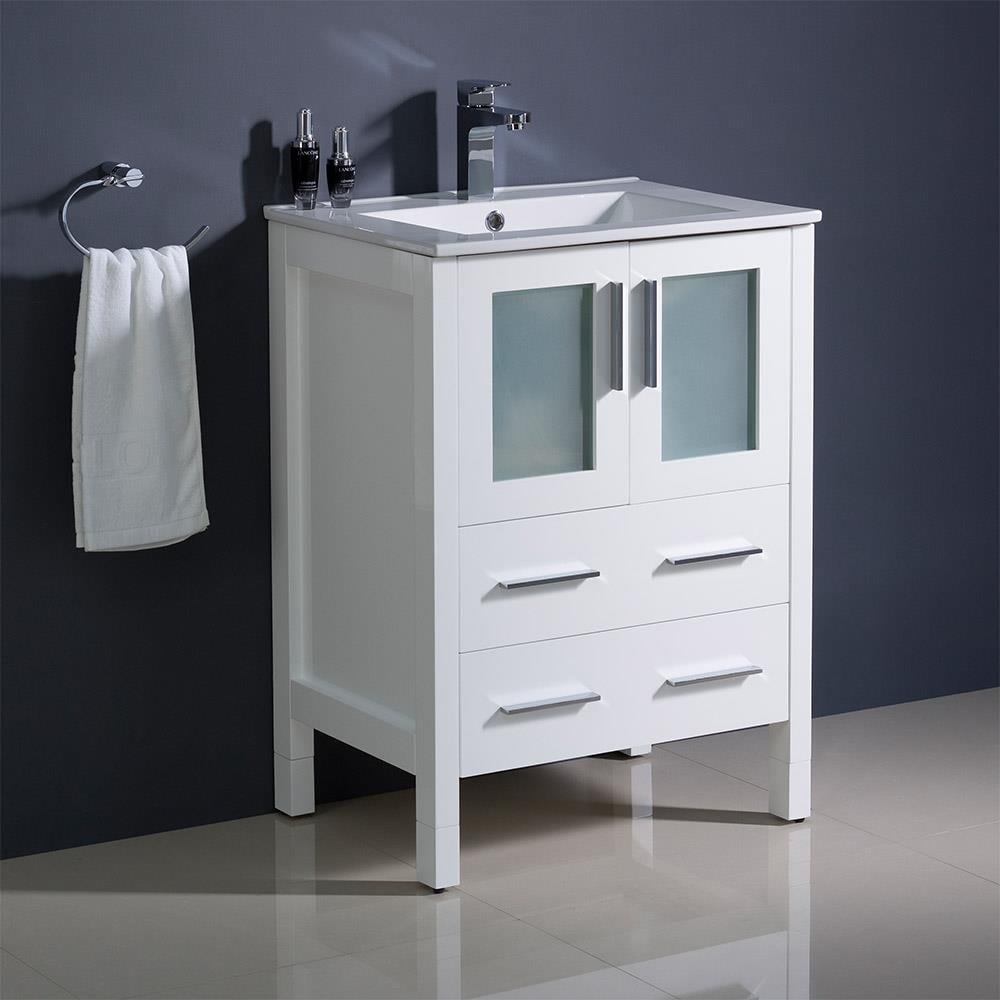24" Modern White Engineered Wood Bathroom Vanity with Integrated Ceramic Sink