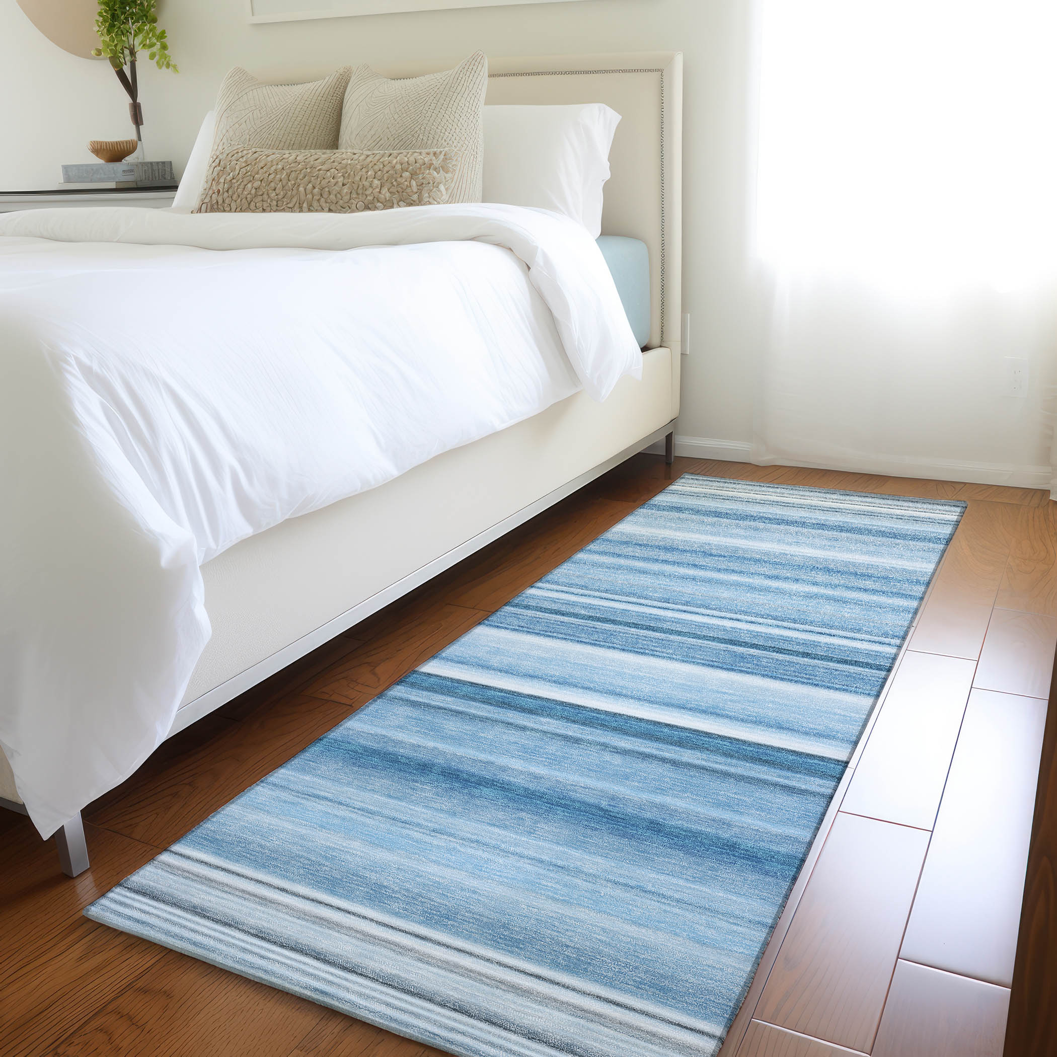 Addison Rugs ACN529BU2X8 Chantille ACN529BU 2 x 7 (ft) Polyester Blue Rectangular Indoor/Outdoor Stripe Machine washable Area rug