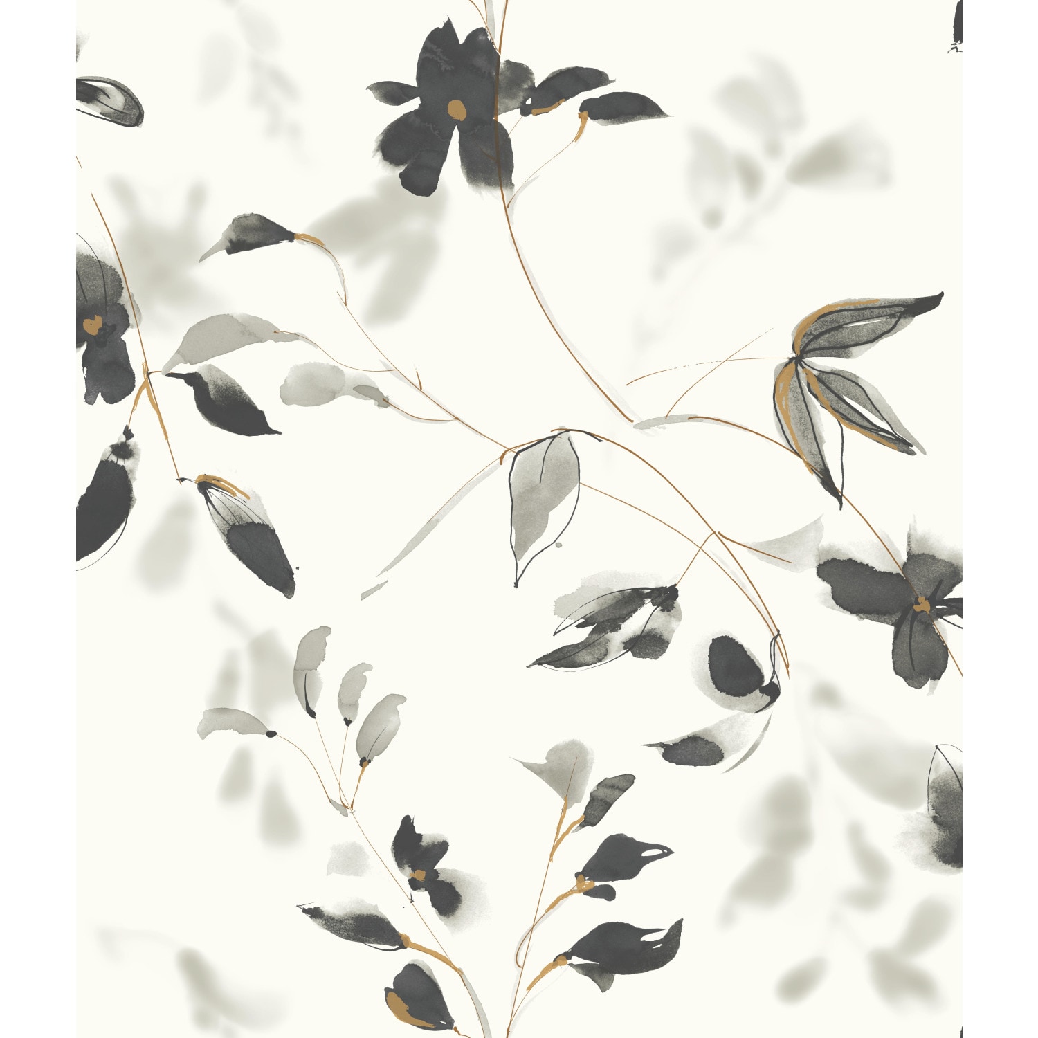 York Wallcoverings SO2442 Best Sellers 56.4-Sq. Feet Black Paper Floral Unpasted Wallpaper