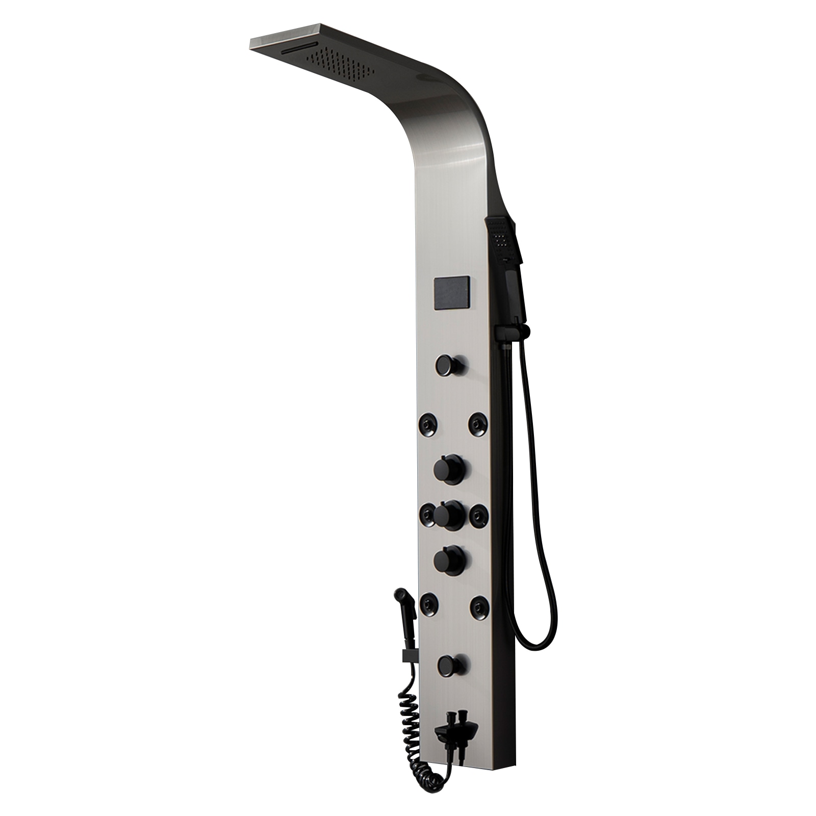 BWE YTP27-BNK Onyx SPA All-in-One Black and Nickel 20-in Waterfall Dual Head Shower Tower System with 3-way Diverter Valve Included )